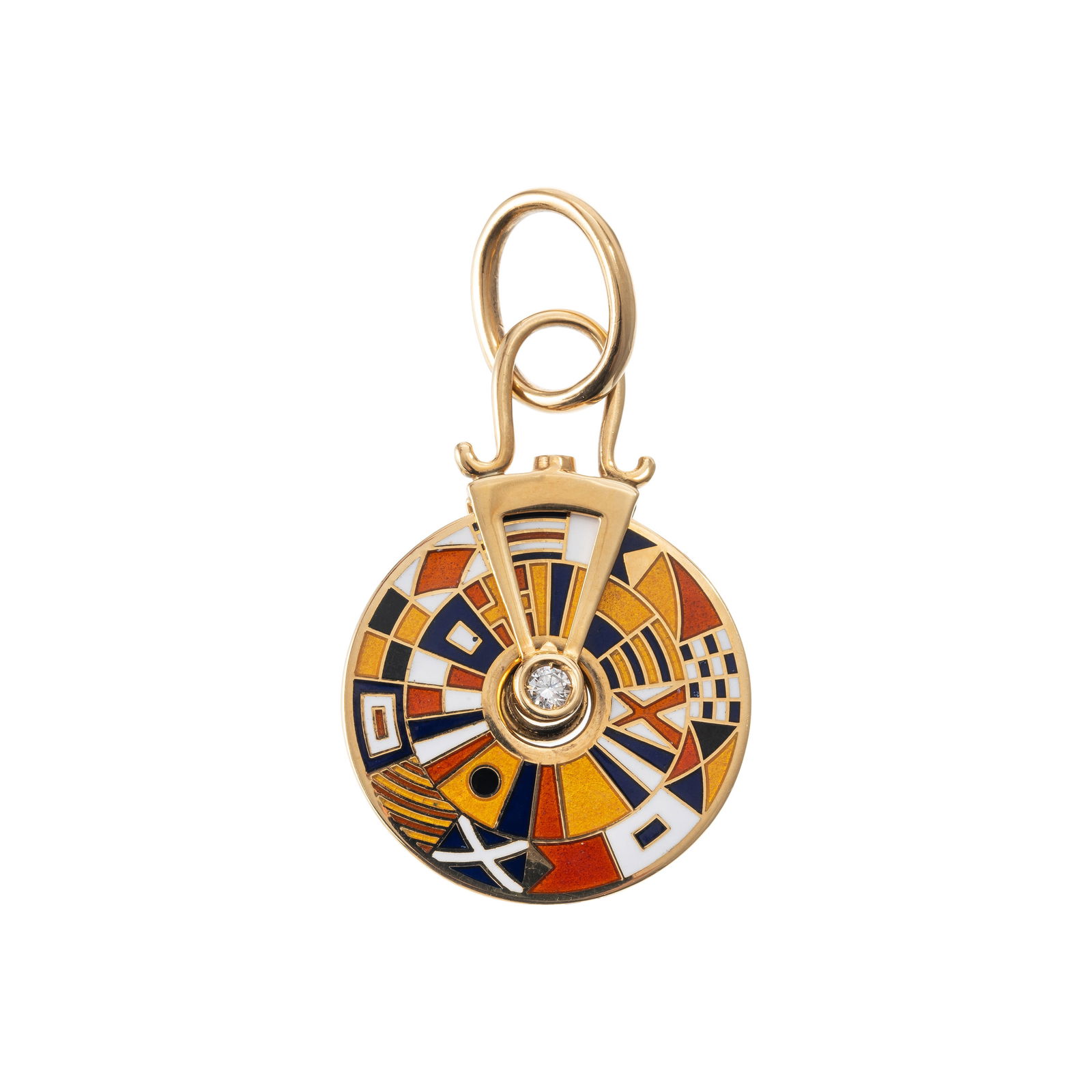 CIONDOLO CON CATENA IN ORO 18 GIALLO KT CON BANDIERINE NAUTICHE DI SEGNALAZIONE SMALTATE E BRILLANTE (1 of 2)