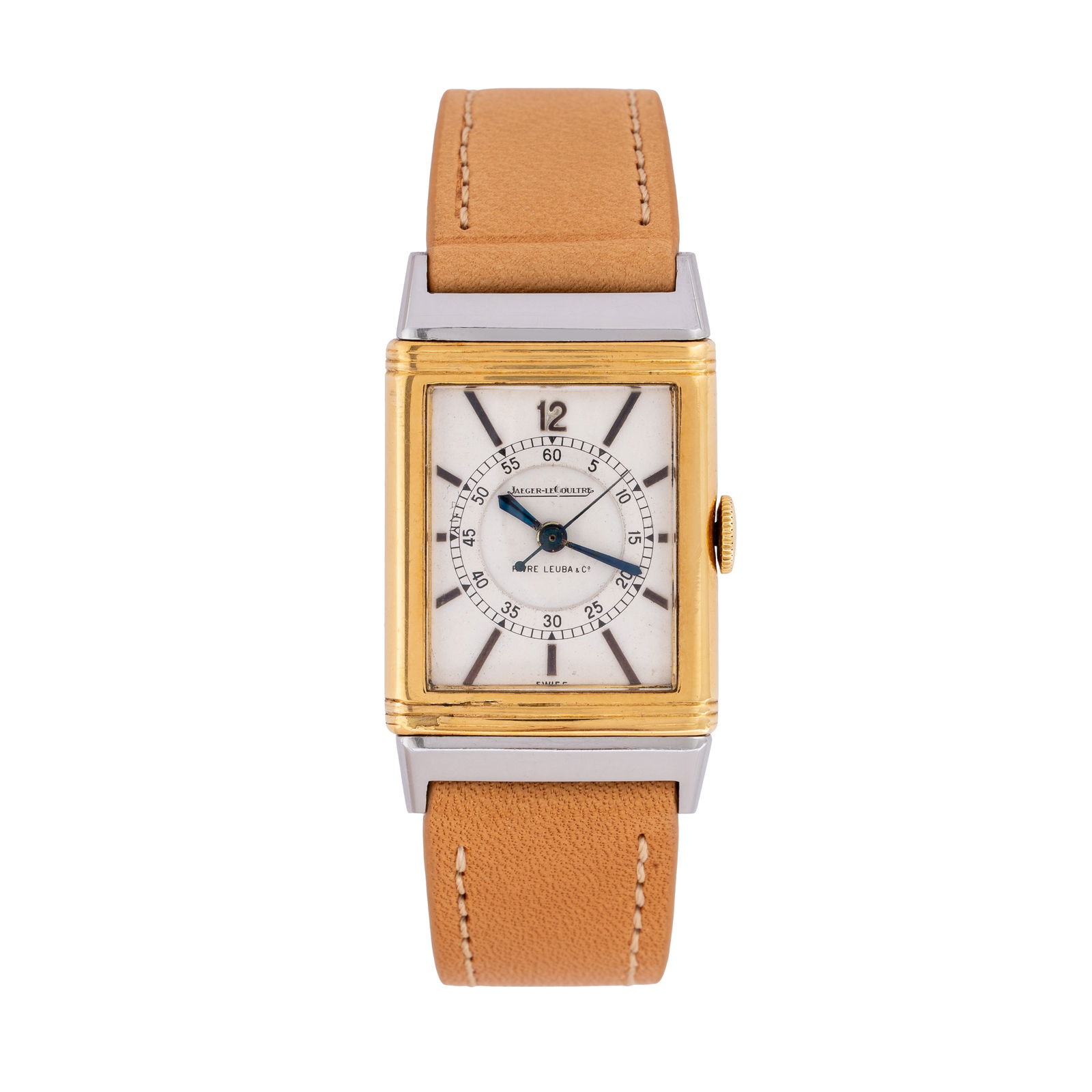 JAEGER LE COULTRE - REVERSO MANUAL WINDING TIME ONLY WATCH IN STEEL AND 18KT YELLOW GOLD WITH WHITE: Brand: Jaeger LeCoultre Favre Leuba & Co. Model: Reverso Year: 1950s Dial: White Case No.: 467XXX Movement: Manual winding Material: Steel and 18-carat yellow gold Bracelet/Strap: Leather Dimensions: