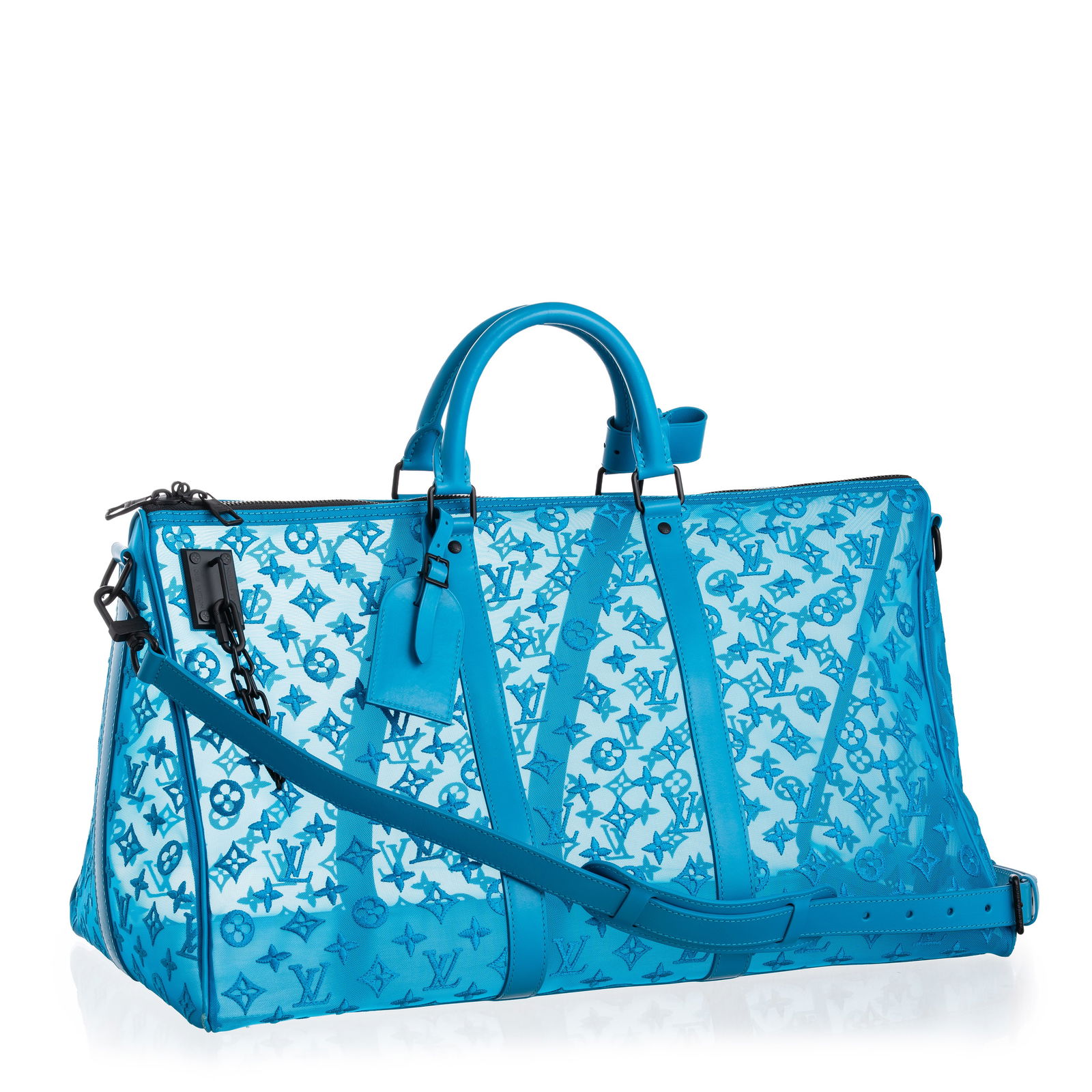 LOUIS VUITTON KEEPALL TRIANGLE BANDOULIERE 50 TURQUOISE MONOGRAMME SEE THROUGH (1 of 10)