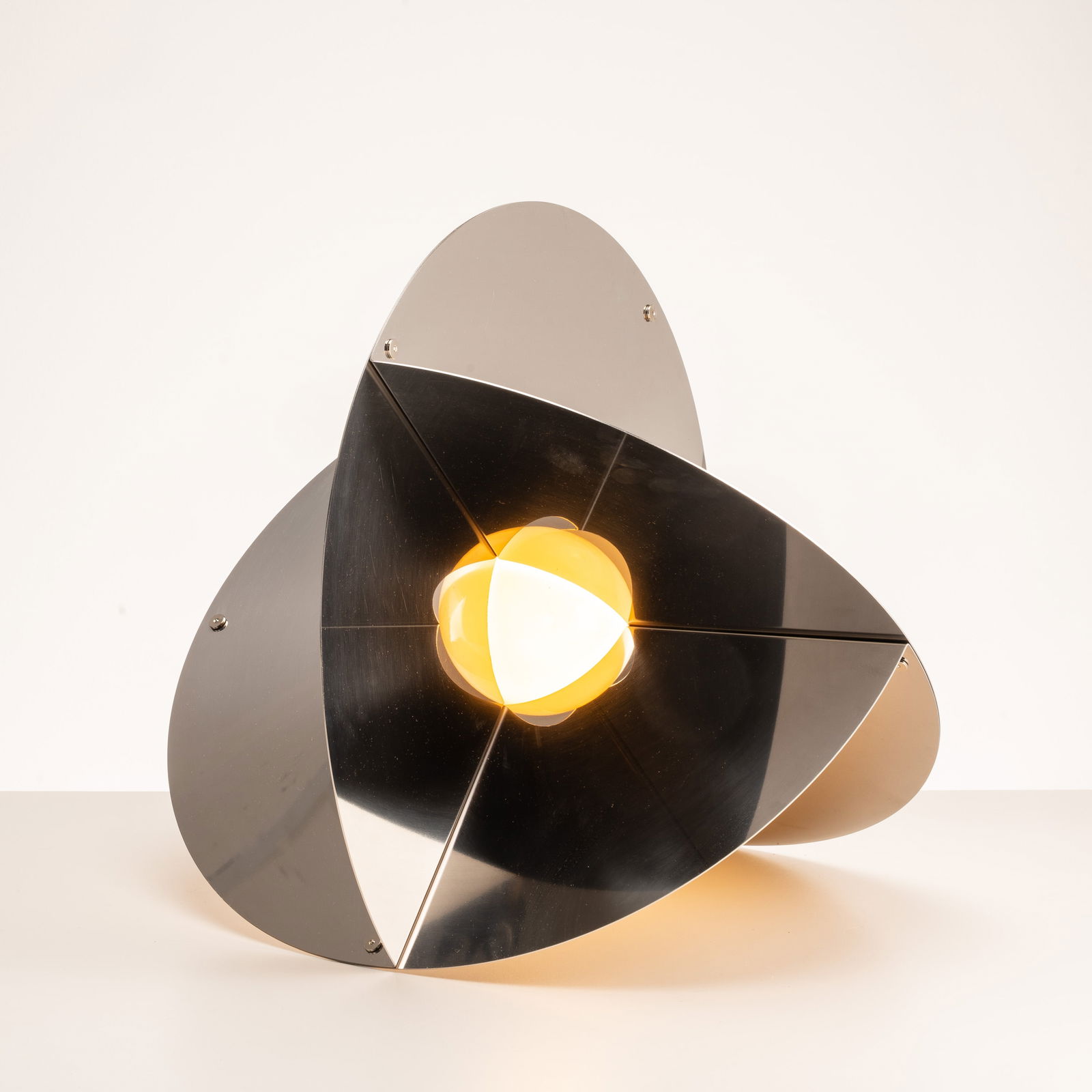 RINALDO CUTINI 'LUNA LAMP' TABLE LAMP: Stainless steel Manufactured by New Lamp 1970 50 X 50 cm Bibliography F.F.Napoleone Light lamps 1968-1973 2002 p.78.