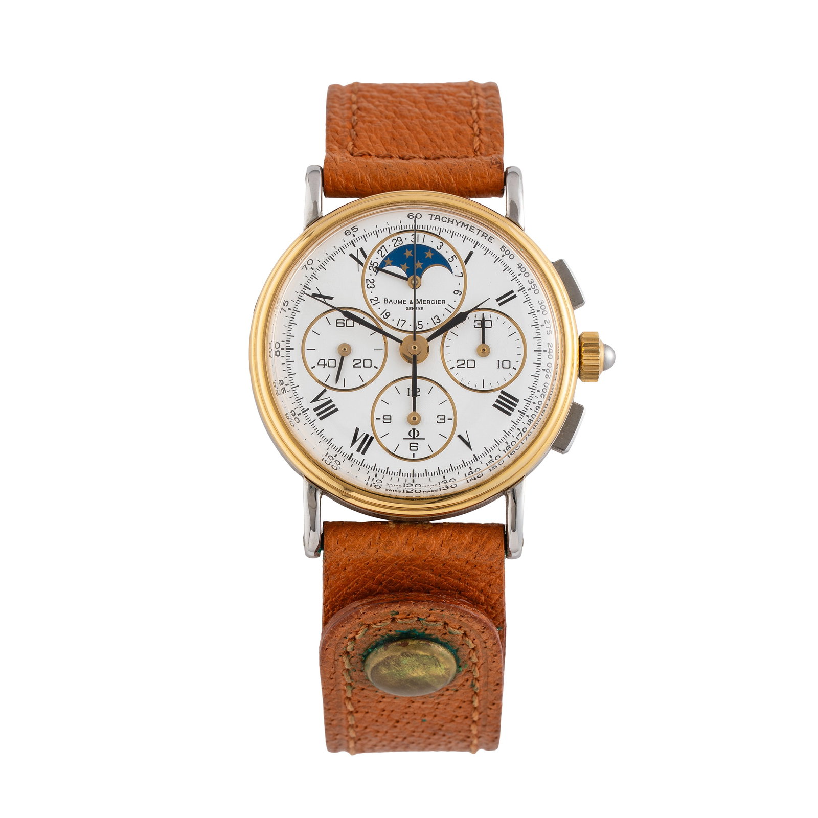 BAUME & MERCIER MANUAL-WIND CHRONOGRAPH IN STEEL AND 18 KT YELLOW GOLD WITH MOONPHASE AND DATE AT (1 of 5)
