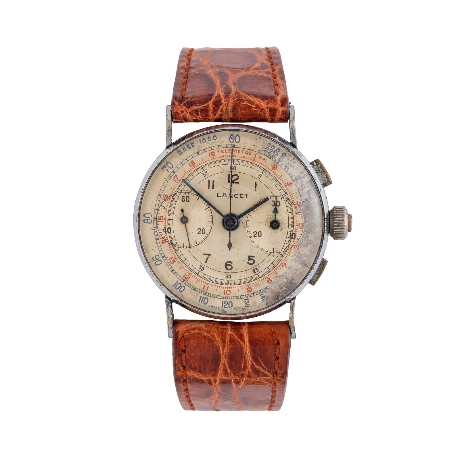 LANCET MANUAL-WIND PLATED CHRONOGRAPH WITH TWO-TONE DIAL TACHYMETRIC AND TELEMETRIC SCALES (1 of 4)