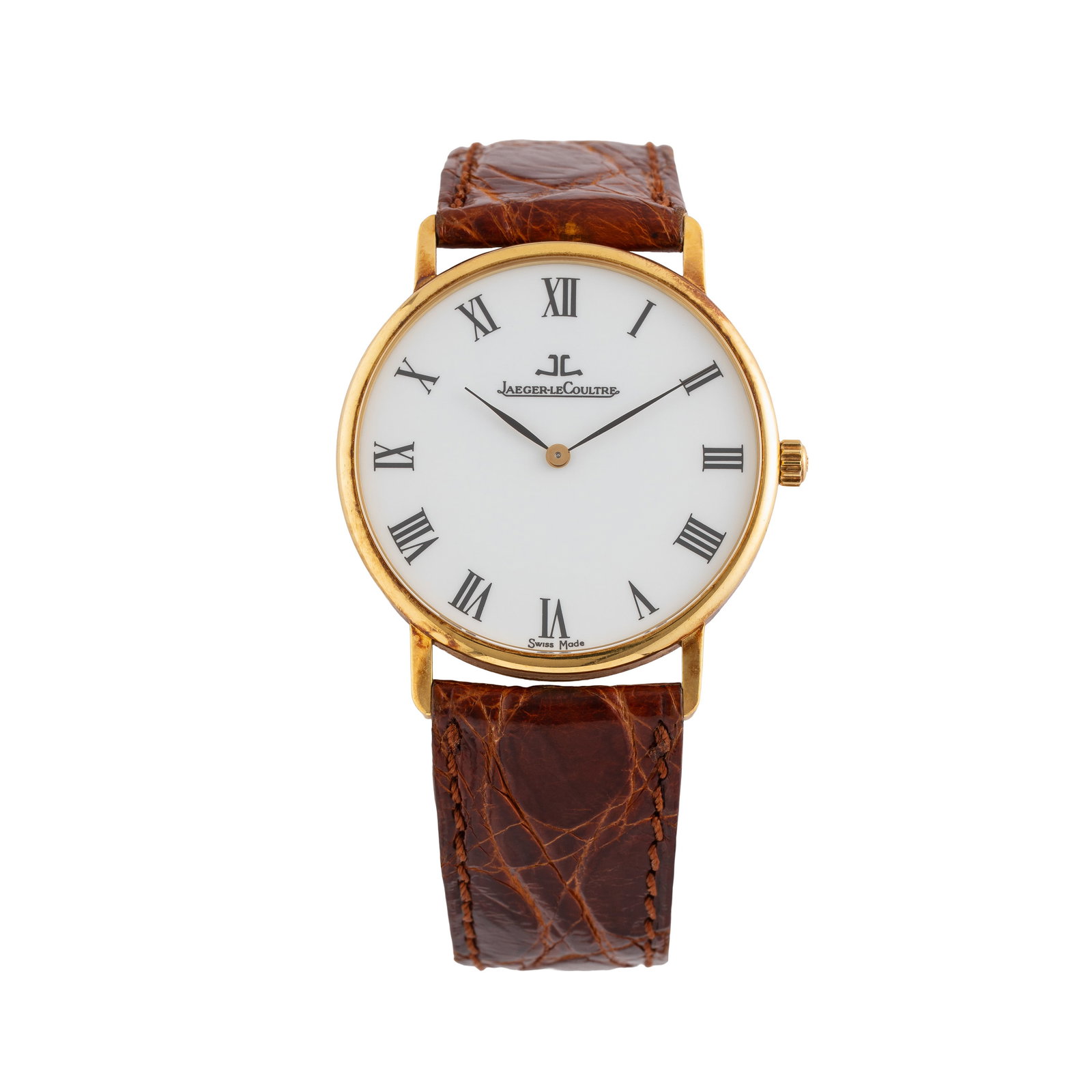 JAEGER-LECOULTRE - ULTRATHIN MANUAL-WINDING TIME-ONLY WATCH IN 18 KT YELLOW GOLD WITH WHITE: Brand: Jaeger-LeCoultre Model: Ultrathin Year: '80s Reference: 111.1.79 Dial: White lacquered Case N: 1667XXX Movement: Manual winding Caliber: 1852 Material: 18 kt yellow gold Bracelet/Strap: