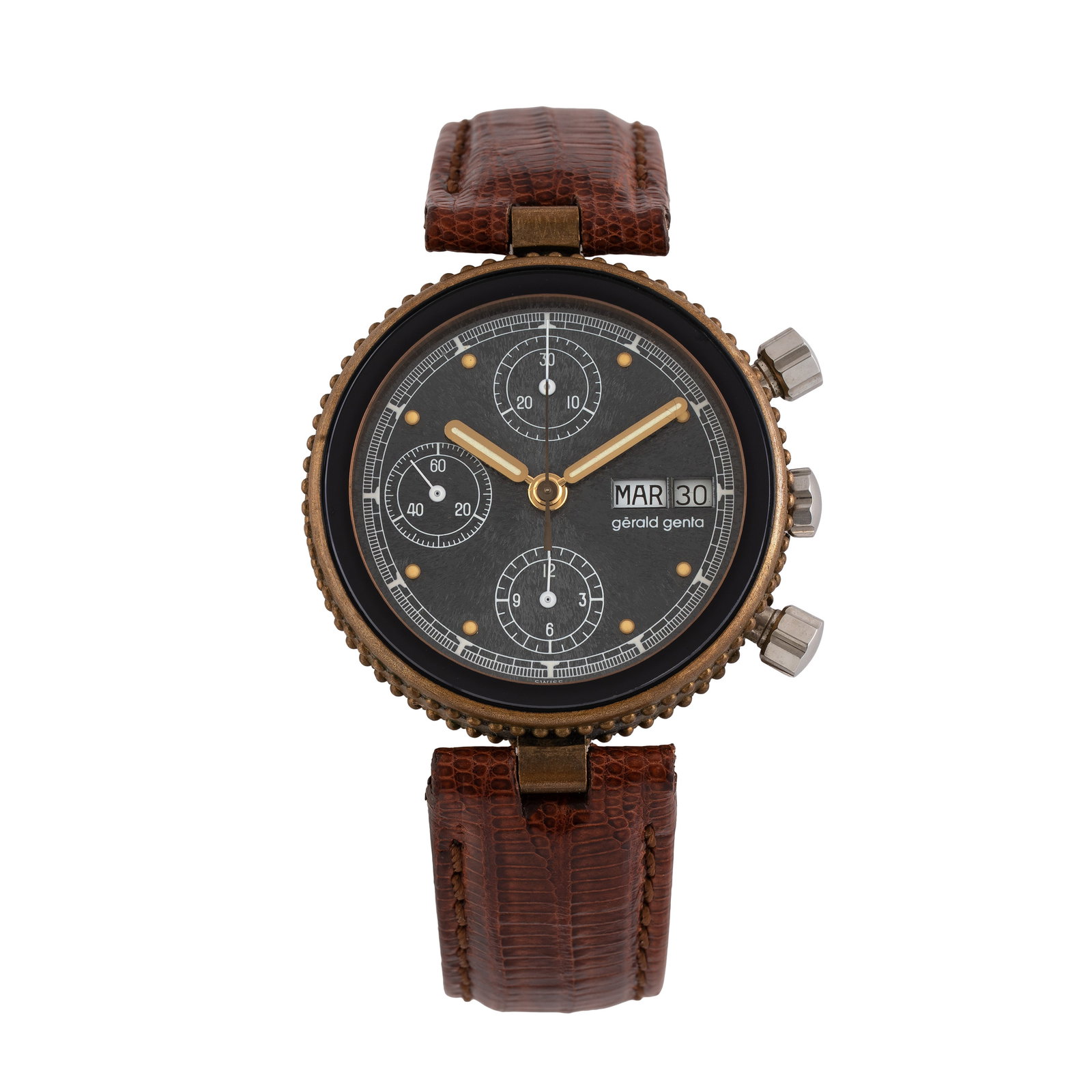 GERALD GENTA – GEFICA CHRONO AUTOMATIC CHRONOGRAPH IN BRONZE WITH SLATE DIAL AND DATE AT THREE (1 of 4)