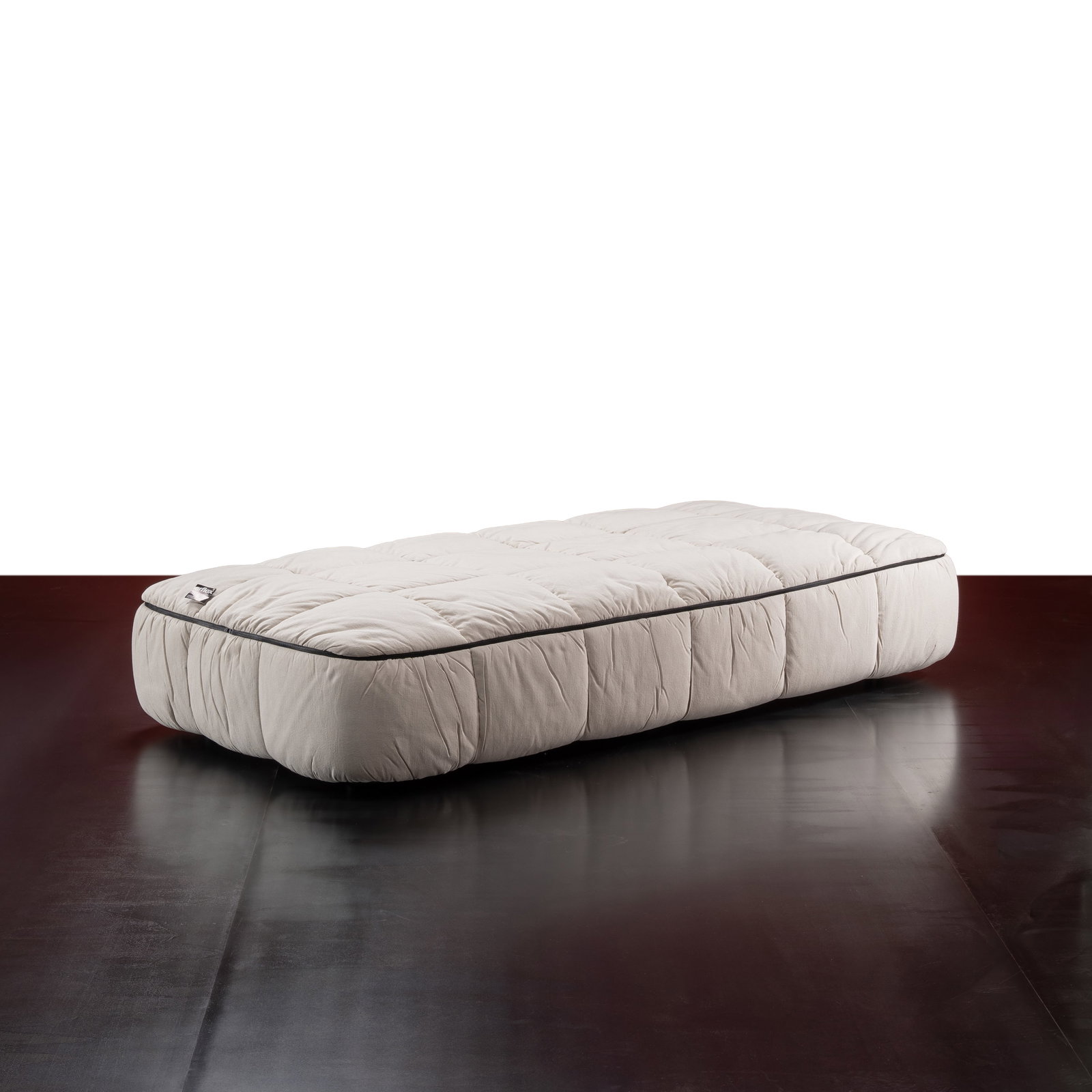 CINI BOERI \“STRIP\?? BED: Polyurethane cotton upholstery manufactured by Arflex Italy 1980s 44 x 215 x 105 cm manufacturer's label Bibliography G. Gramigna 'Il design in Italia dell'arredamento domestico' p. 78