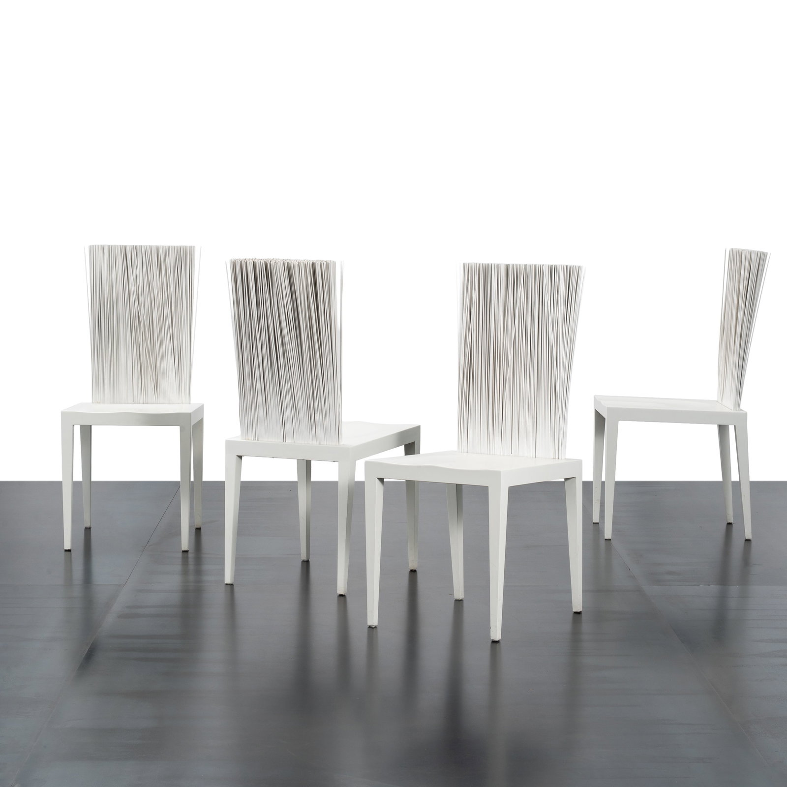 FERNANDO AND HUMBERTO CAMPANA FOUR \“JENETTE\?? CHAIRS: Polyurethane metal frame and PVC legs. Manufactured by Edra Italy 2000s 42 x 49 x 96 cm Manufacturer's mark