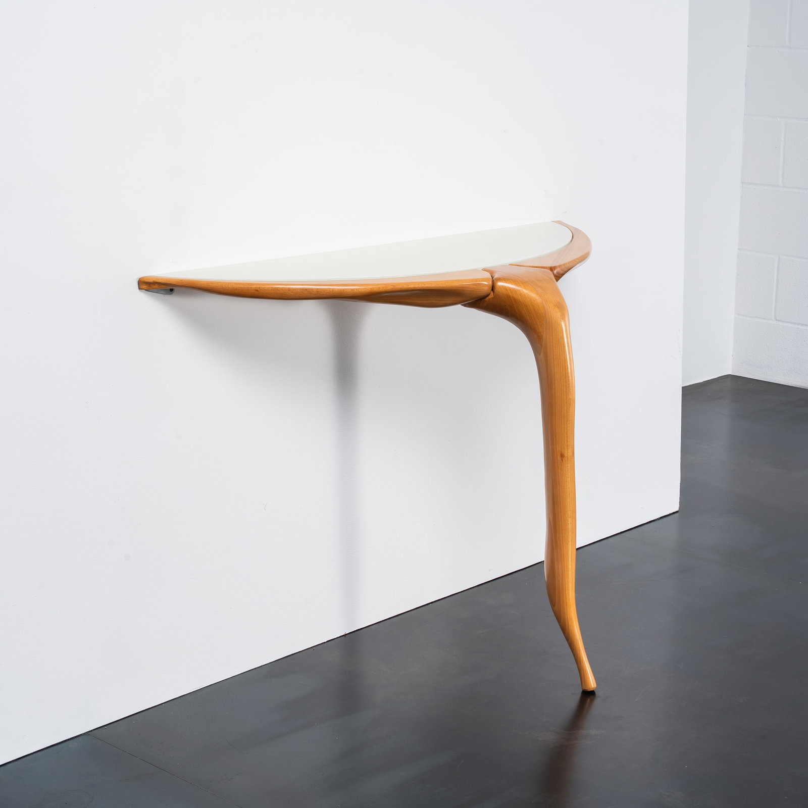 NIGEL COATES \“GALLINO\?? CONSOLE: Wood and glass shelf Manufactured by Poltronova Italy 1990s. 73 x 113 x 53 cm