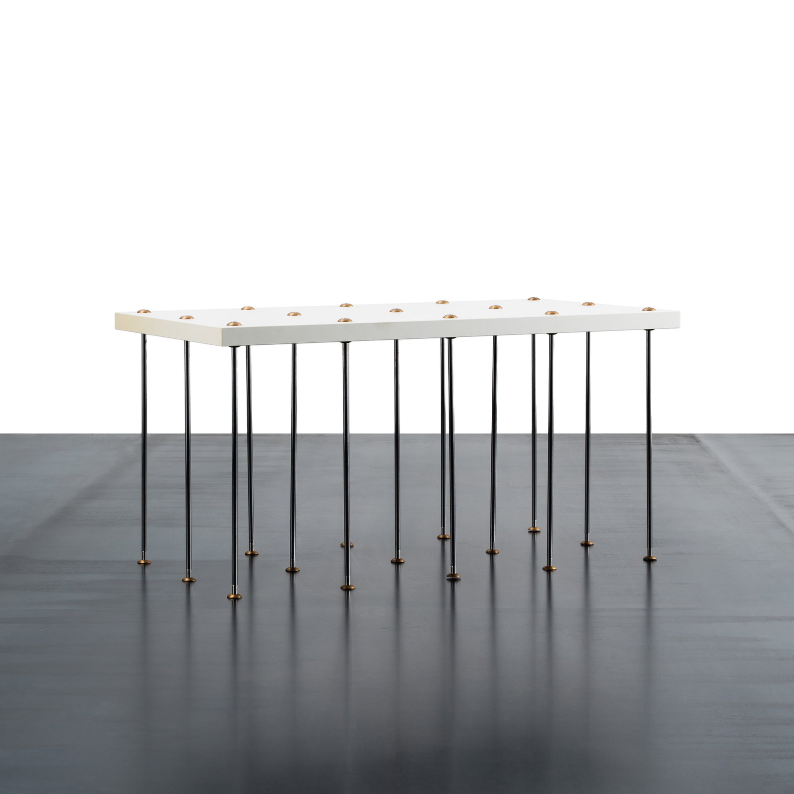 CLETO MUNARI \“MILLEPIEDI\?? TABLE PROTOTYPE: Wood steel and brass manufactured by Cleto Munari Italy 2012 authenticity certificate included 45 X 88 X 48 cm