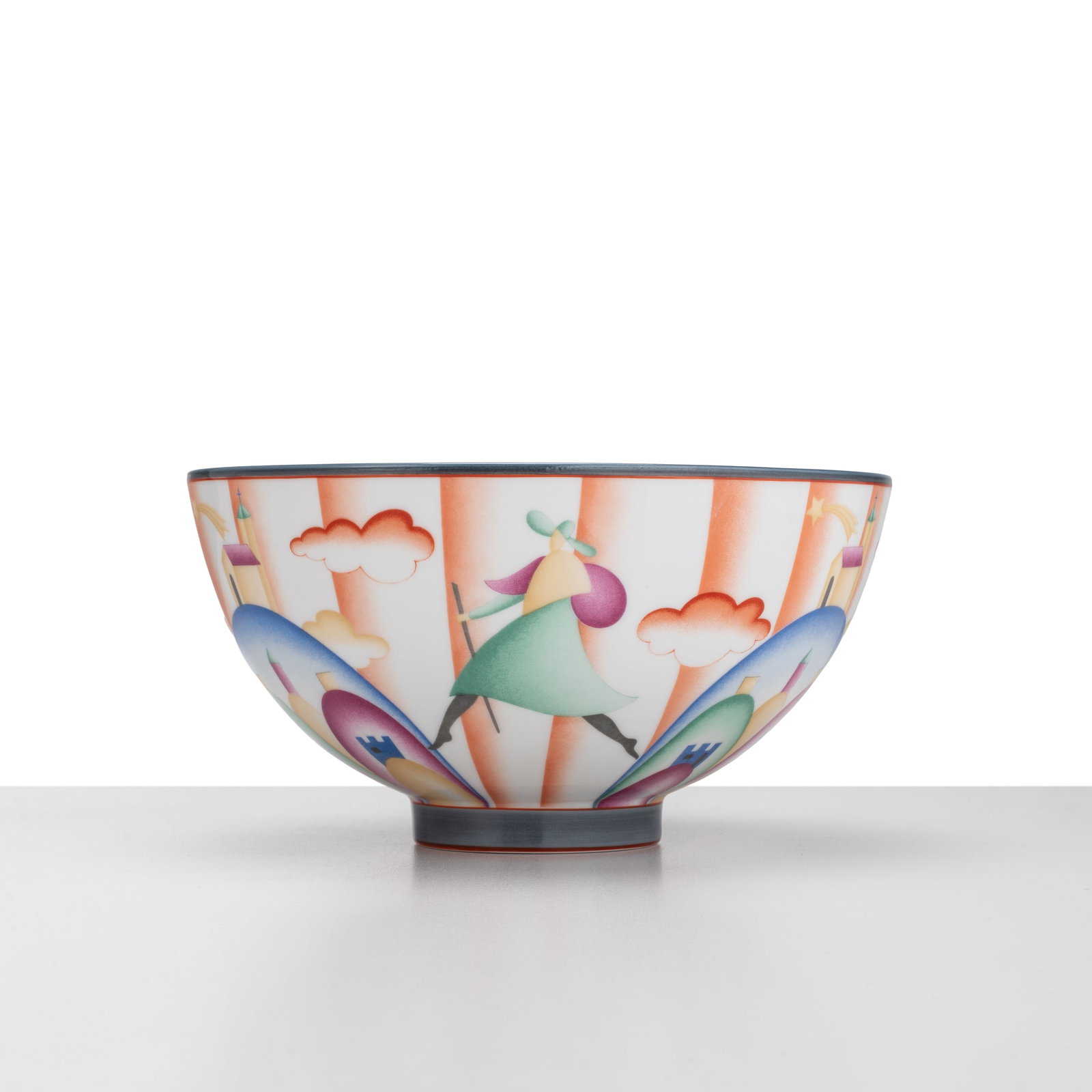 GIO PONTI 'IL PELLEGRINO DI MONTESANTO': Hand-painted porcelain manufactured by Richard Ginori Pittoria di Doccia Sesto Fiorentino Italy 1985 11 x 21 cm manufacturer's mark on the base: 'Ginori 1735–1955. Numbered series to mark the 250th 
