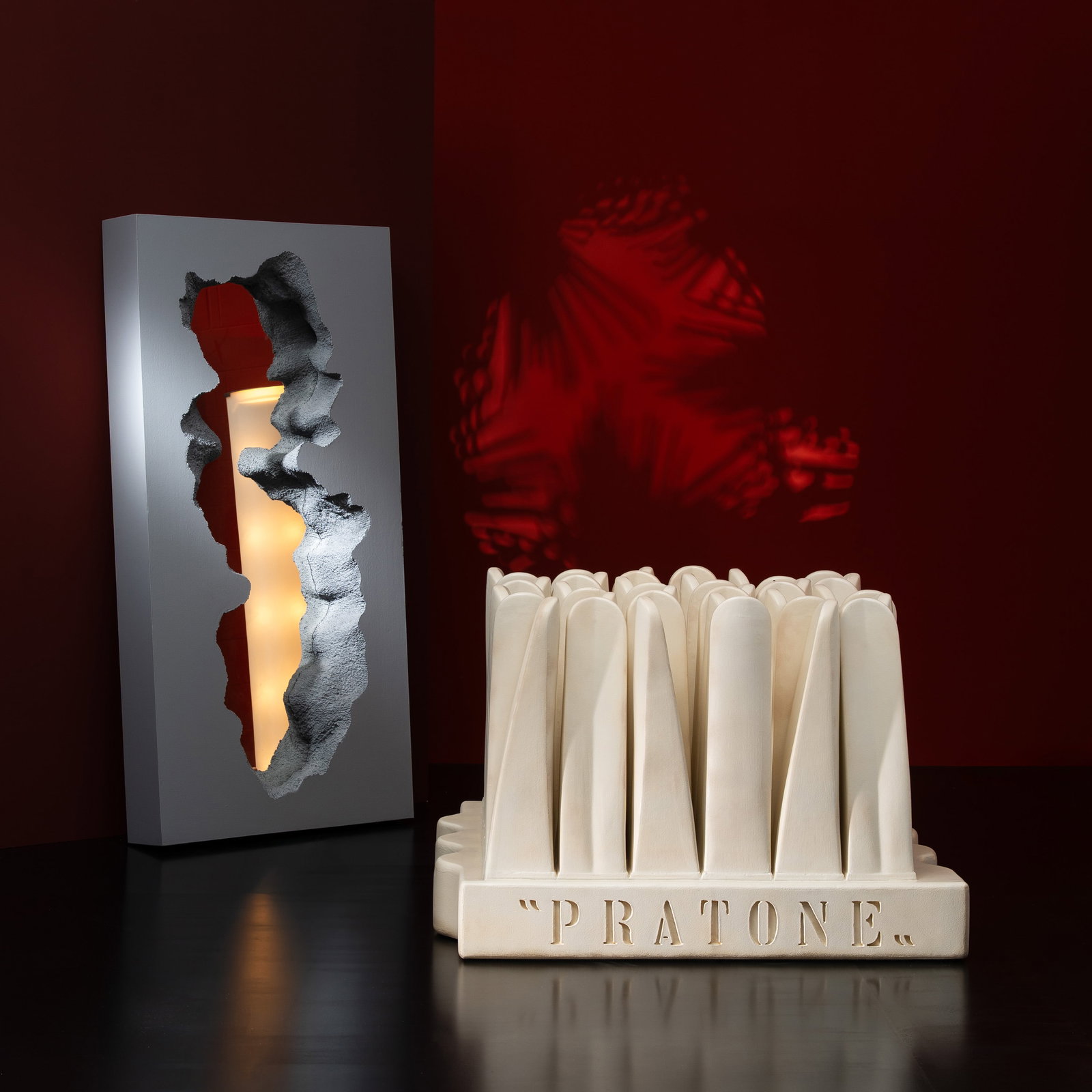 SNARKITECTURE BROKEN MIRROR: Guflac polyurethane foam and mirror produced by Gufram Italy 2017 199 x 99.5 x 20 cm manufacturer's mark on the back: 'Multipli'17' Borken Mirror