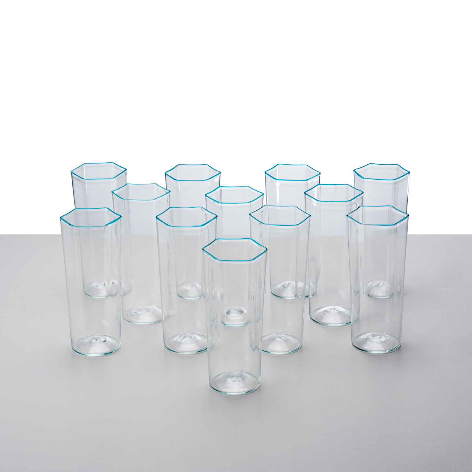 CARLO SCARPA TWELVE GLASSES FROM THE \“ESAGONALI\?? SERIES: Produced by Venini Italy 1930s 14 x 5.5 cm