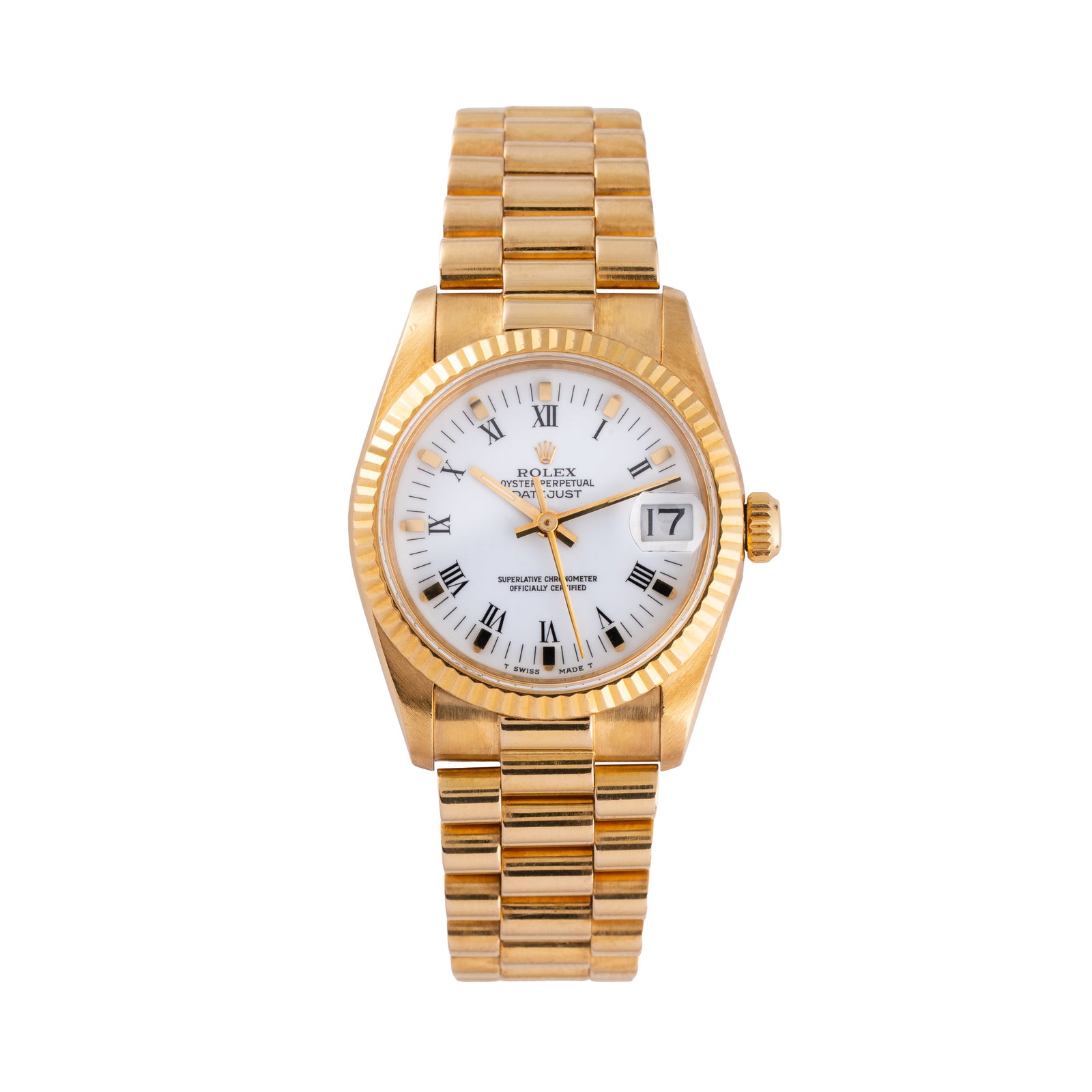 ROLEX - DATEJUST SELF-WINDING WATCH IN 18KT YELLOW GOLD WITH AN 18KT YELLOW GOLD PRESIDENT BRACELET: Brand: Rolex Model: Datejust Year: 1985 Reference: 68278 Dial: White Case No.: 9020XXX Movement: Automatic Caliber: Rolex 2135 Material: 18kt Yellow Gold Bracelet/Strap: 18kt Yellow Gold Size: 31 mm N