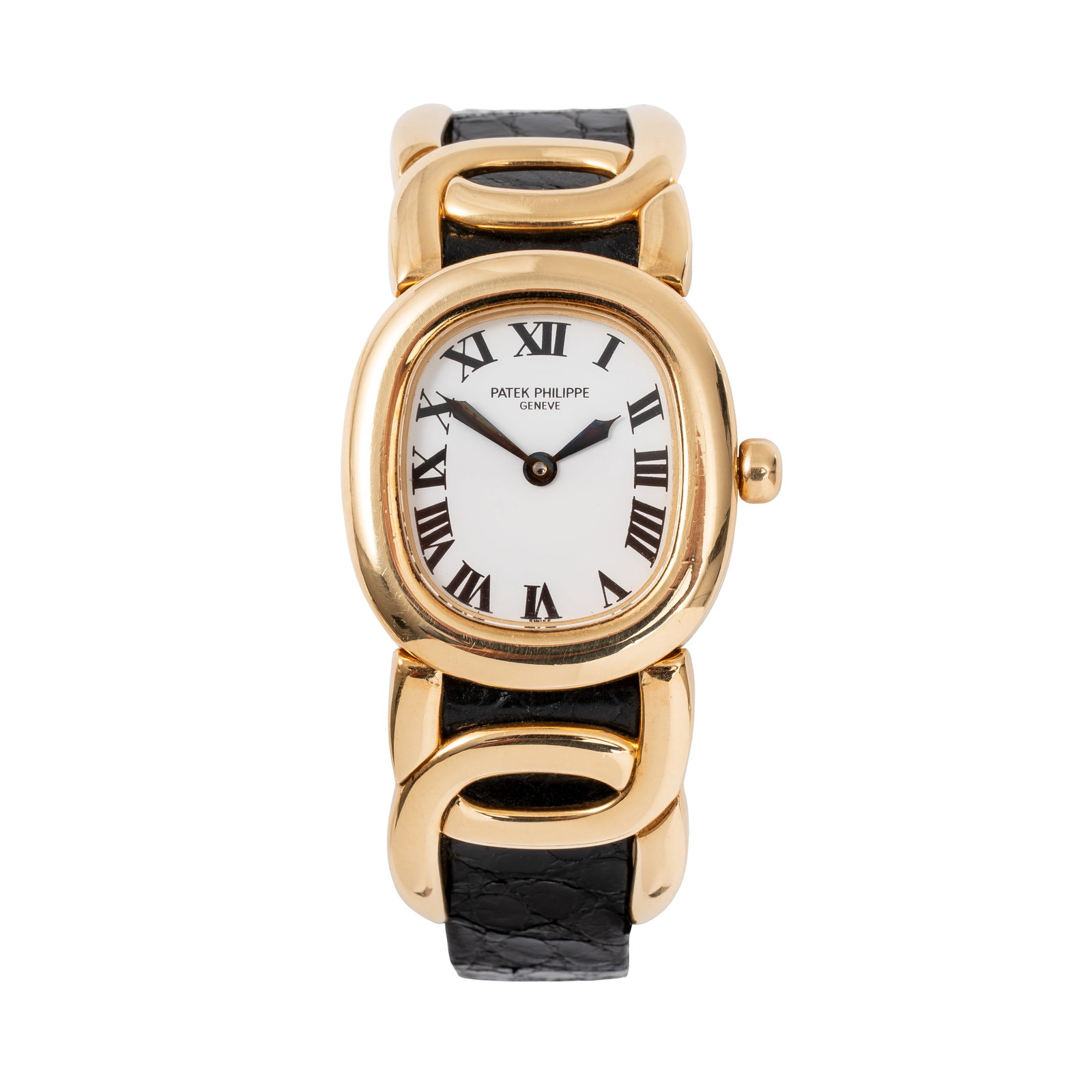 PATEK PHILIPPE - ELLIPSE 18KT YELLOW GOLD QUARTZ TIME-ONLY WATCH: Brand: Patek Philippe Model: Ellipse Year: '90 Reference: 4830J Dial: White Case No.: 23x26 mm Movement: Quartz Material: 18kt yellow gold Bracelet-Strap: Leather Size: 23x25.5 mm Accessories: Box and