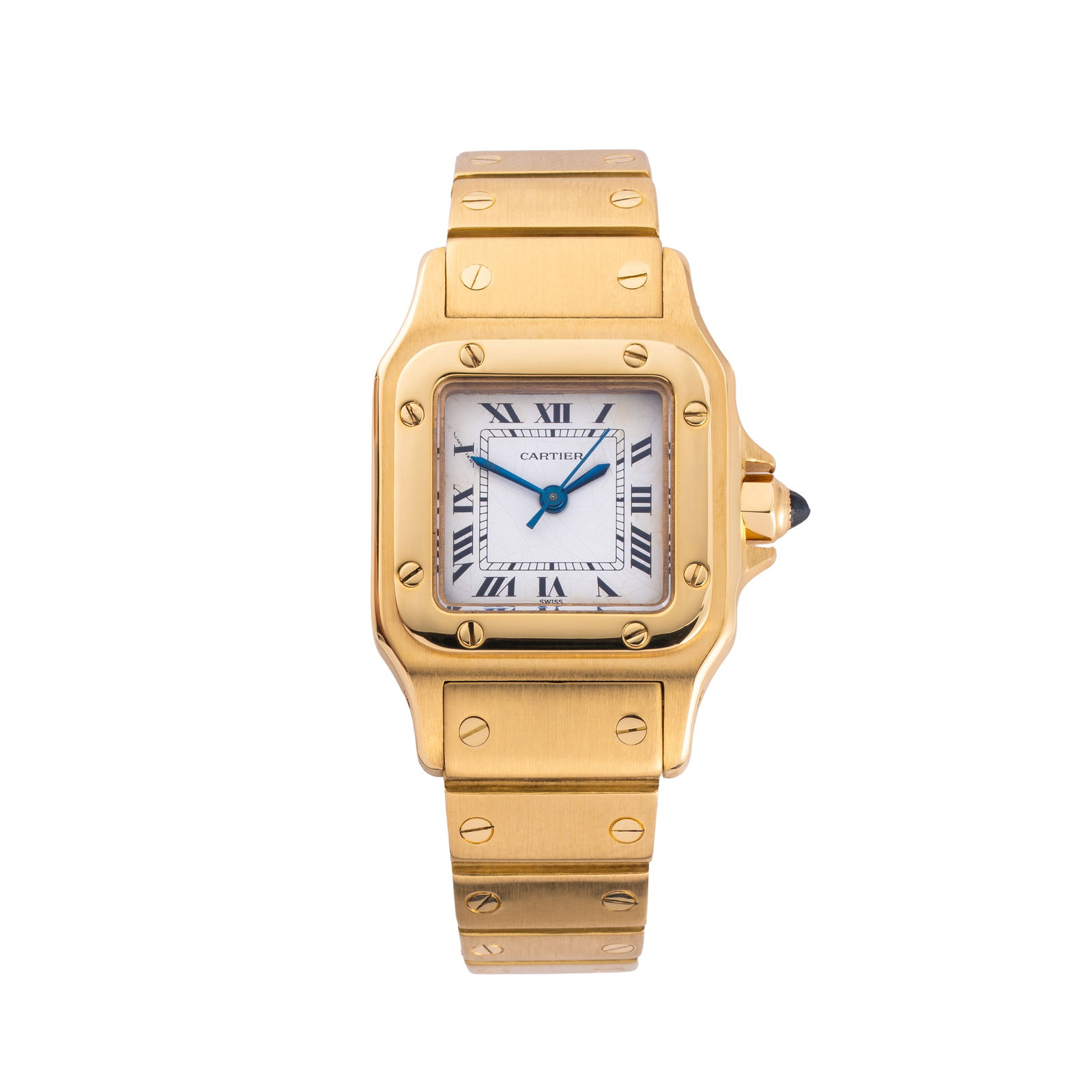CARTIER - SANTOS OR MASSIF LADY AUTOMATIC TIME-ONLY WRISTWATCH IN 18KT YELLOW GOLD WITH 18KT YELLOW: Brand: Cartier Model: Santos Or Massif Lady Year: 1980s/1990s Reference: 0901 Dial: White Movement: Automatic Material: 18kt Yellow Gold Bracelet/Strap: 18kt Yellow Gold Size: 24 mm Accessories: Box C