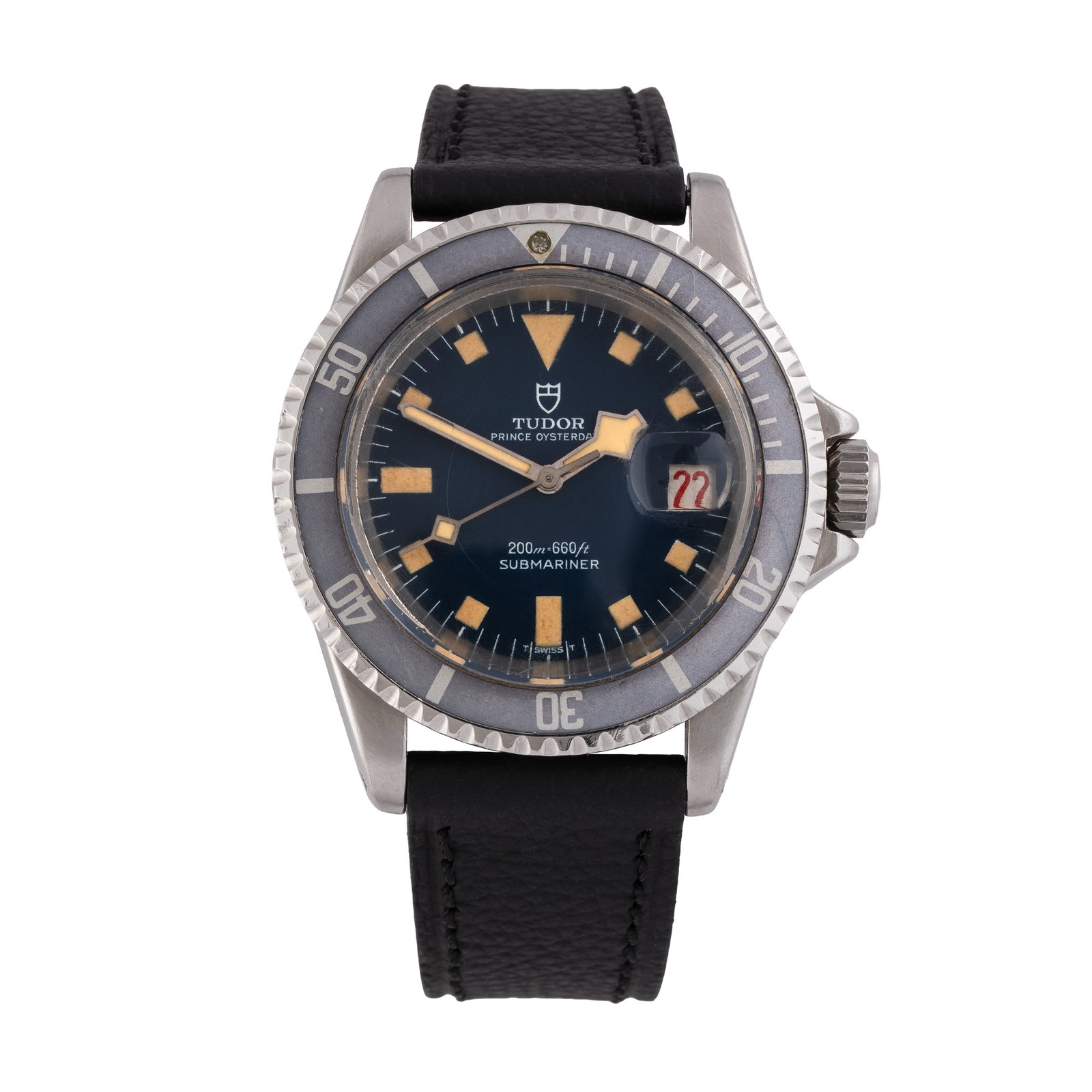 TUDOR - SUBMARINER SELF-WINDING STAINLESS STEEL WATCH WITH BLUE DIAL SNOWFLAKE HANDS AND ROULETTE: Brand: Tudor Model: Submariner Year: '60/'70 Reference: 7021/0 Dial: Blue Case No.: 738XXX Movement: Self-winding Caliber: 2384 Material: Stainless steel Bracelet/Strap: Leather Size: 40 mm Notes: Sel