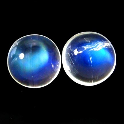 3.05cts~ natural Royal Rainbow Blue moonstone: STONE NAME : BLUE MOONSTONE , LOT NO : BM236-373 , Quantity: 2PCS , WEIGHT CTS : 3.05 CTS , SIZE : 6.9 X 4.4 MM. , COLOR : BLUE MOONSTONE , SHAPE : ROUND , ORIGIN : INDIA , LUSTER : MARVELOUS , HARDNE