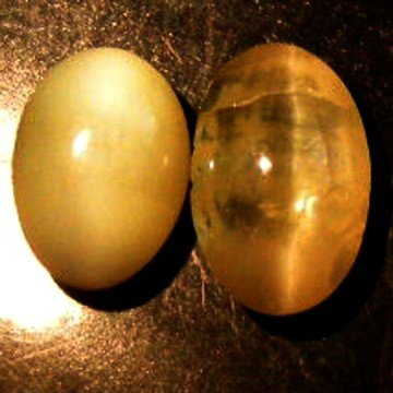 1.63Cts~Natural Chrysoberyl Cat's eye: STONE NAME : Chrysoberyl Cat's eye , LOT NO : CE496C- 6 (2910) , Quantity: 2PCS , WEIGHT CTS : 1.63CTS , SIZE : MIX , COLOR : COLOR CHANGE , SHAPE : OVAL , CLARITY : VS , ORIGIN : INDIA , LUSTER :