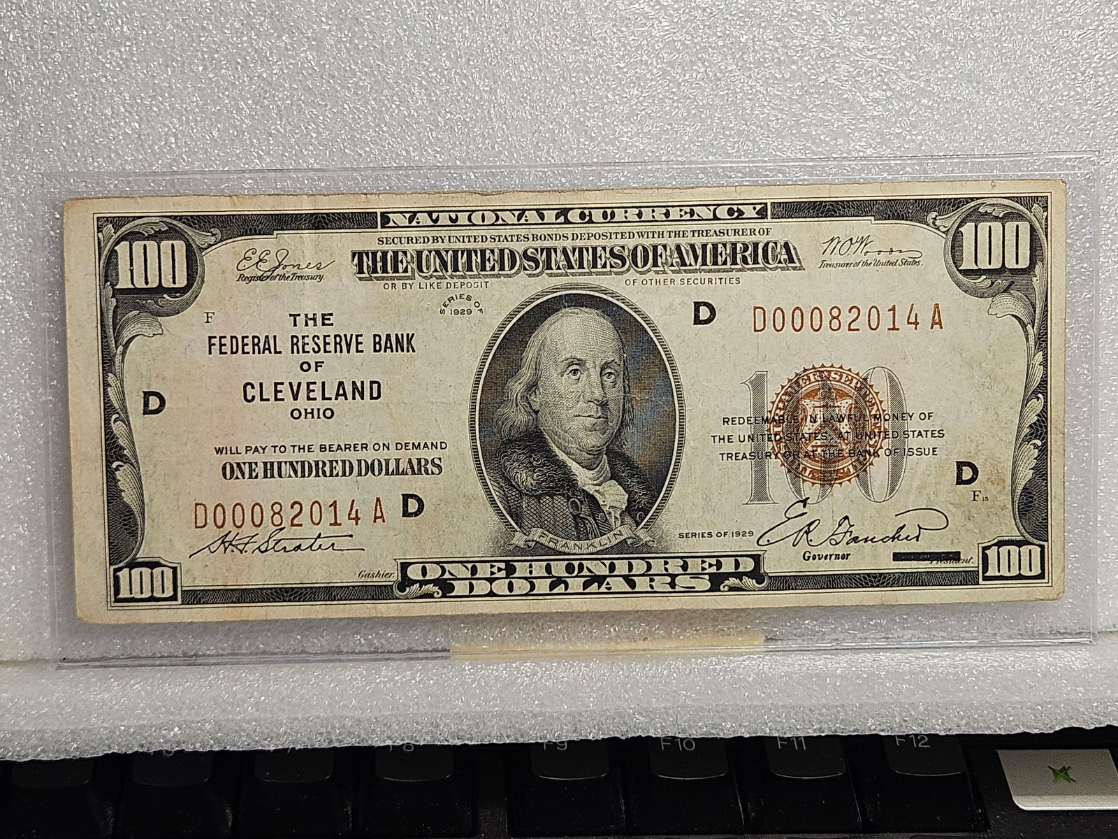 $100 SERIES 1929: $100 SERIES 1929NATIONAL CURRENCY (CLEVELAND) AU-50LOW NUMSER