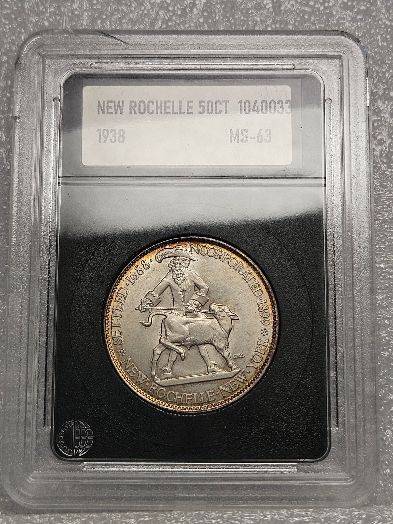 1938 NEW ROCHELLE COMM: 1938 NEW ROCHELLE COMM NEW ROCHELLE HALF DOLLARAMS CERTIFIED MS-63