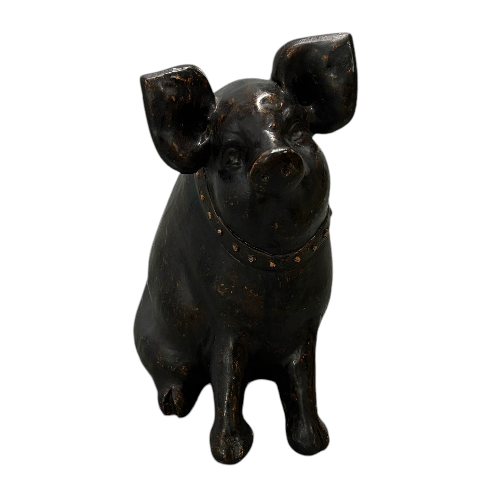 Brown Curious Farmhouse Pig with Collar Resin Figurine Statue (1 of 5)