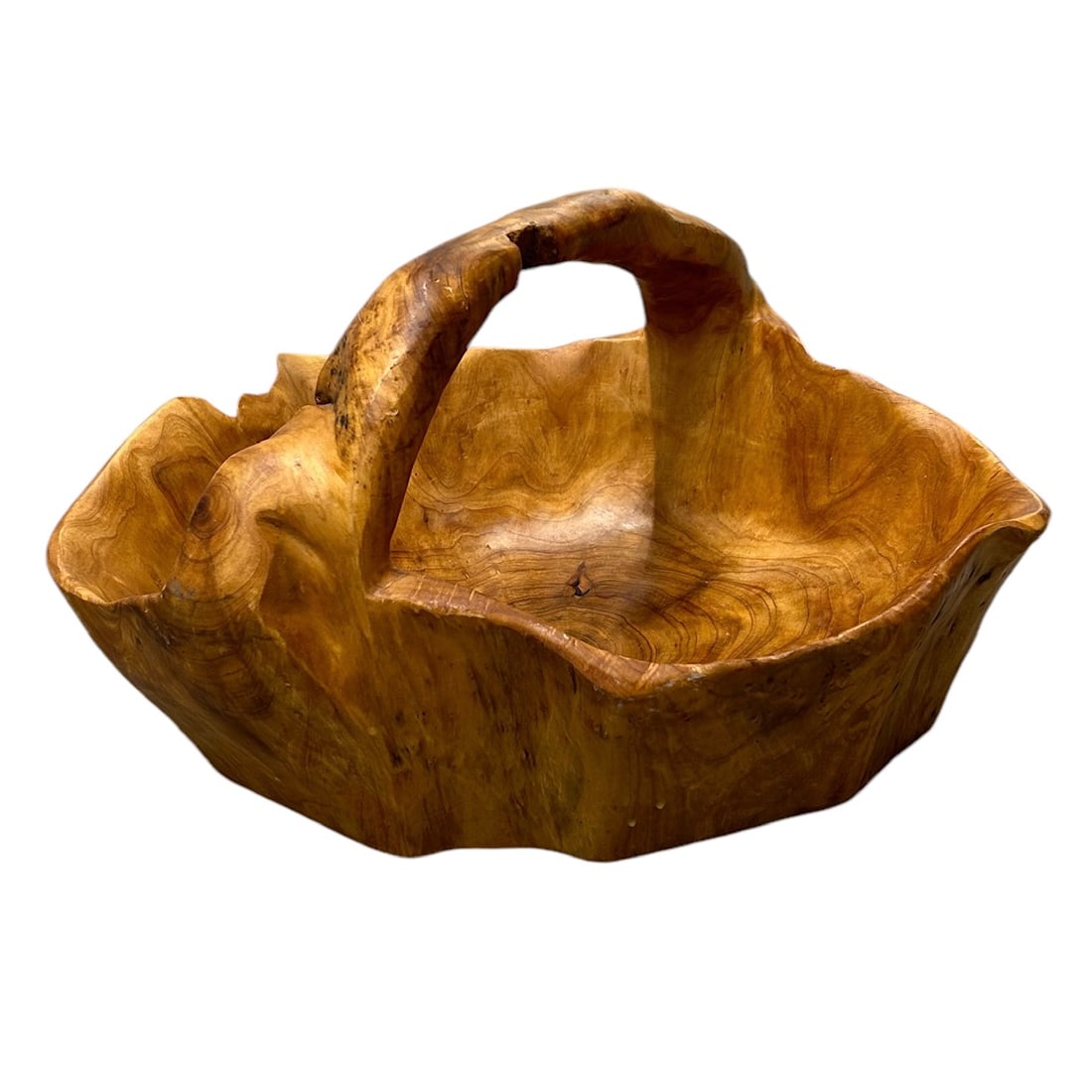 Vintage Decorative Hand Carved Wood Burl Handled Bowl Basket (1 of 4)