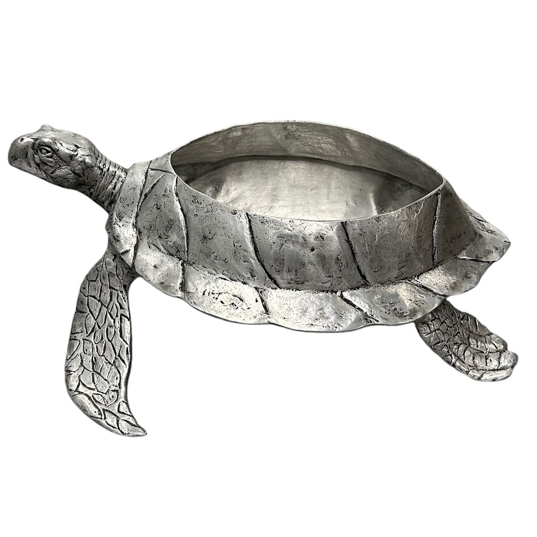 Large Pottery Barn Silver Colored Metal Sea Turtle Planter Statue Figurine (1 of 4)