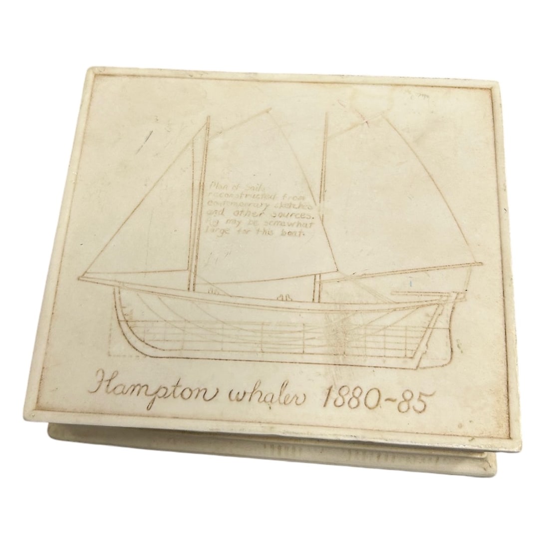 Scrimshaw Hampton Whaler 1880 - 1885 Trinket Box: Scrimshaw Hampton Whaler 1880 - 1885 Trinket Box - Size: 3.5" H x 6.5" W x 6.5" D