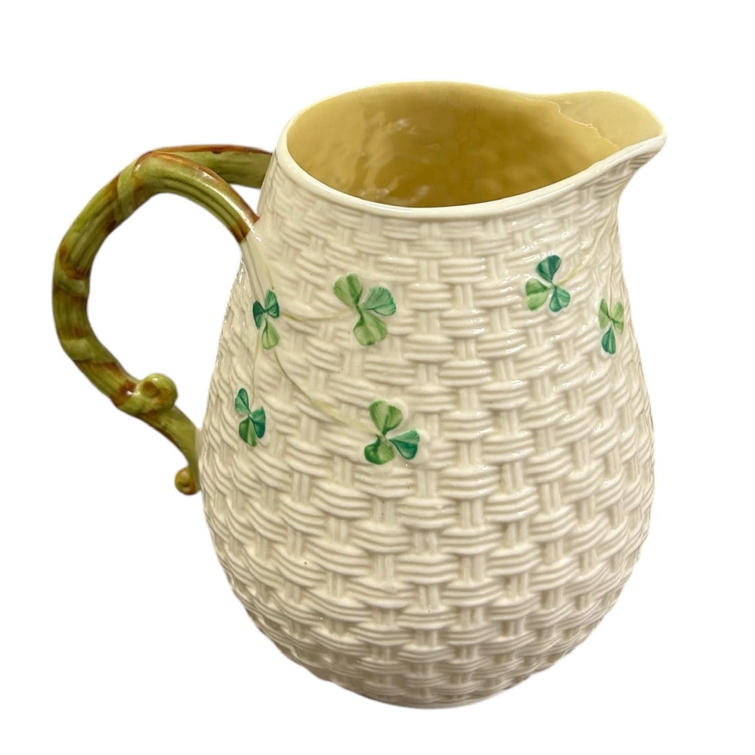 Belleek Porcelain Pitcher Basket Weave with Shamrocks (1 of 5)