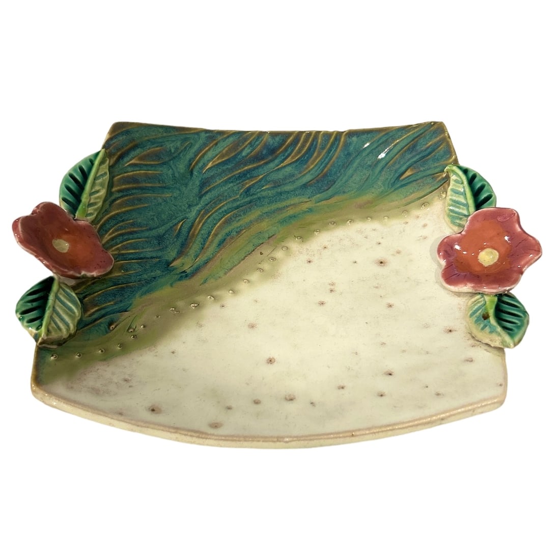 Hand Crafted Beautifully Glazed Shallow Footed Flower Stoneware Dish (1 of 6)