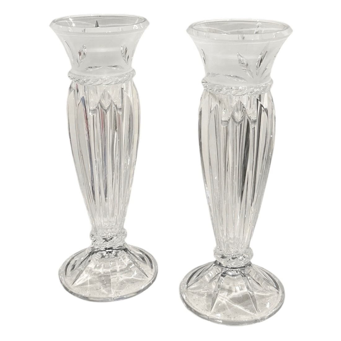 Set of Two Vintage Lead Crystal Frosted and Clear Glass Candlestick Holders (1 of 6)