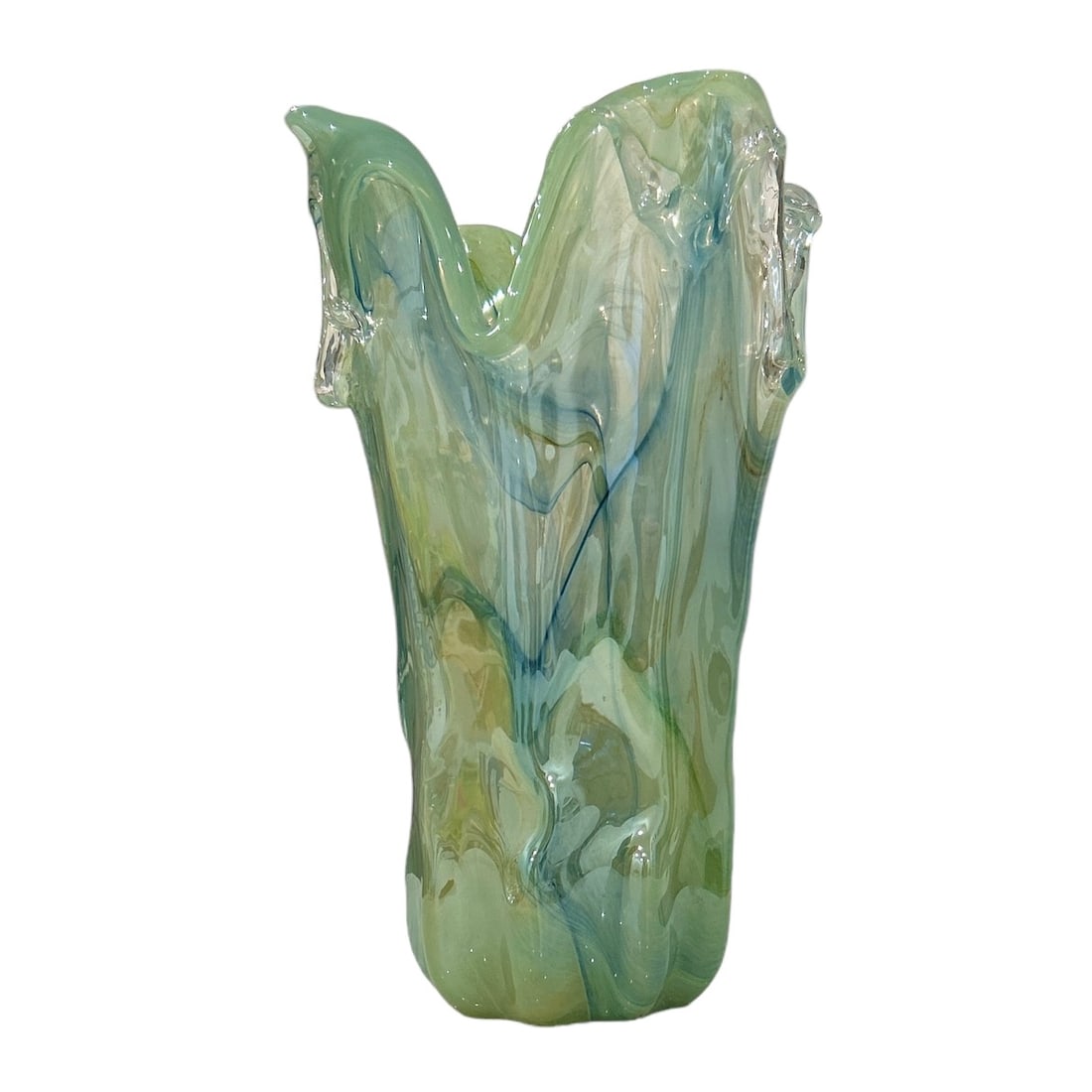 Tall Vintage Lavorazione Arte Murano Style Green Iridescent Swirl Glass Vase (1 of 9)