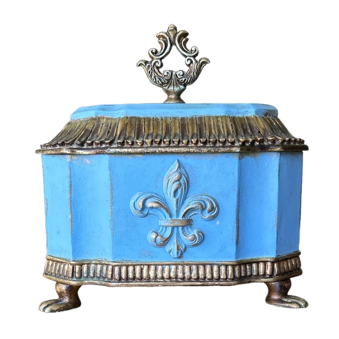 Large Resin Rustic Ormolu Covered Vanity Dresser Box in Blue Box (1 of 7)
