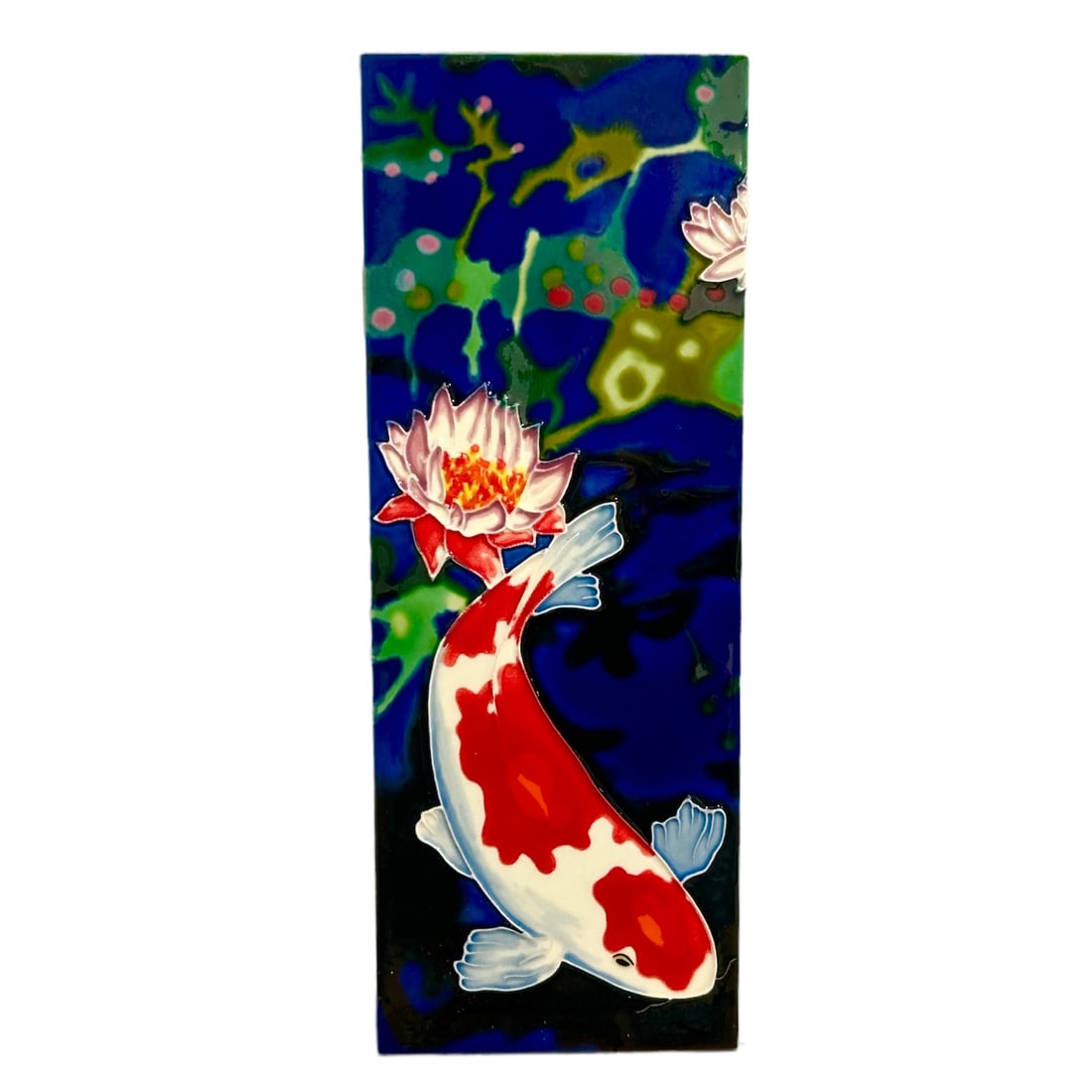 Tall Koi Red Fish & Green Lily Pad Ceramic Hanging Art Tile Decoration (1 of 6)