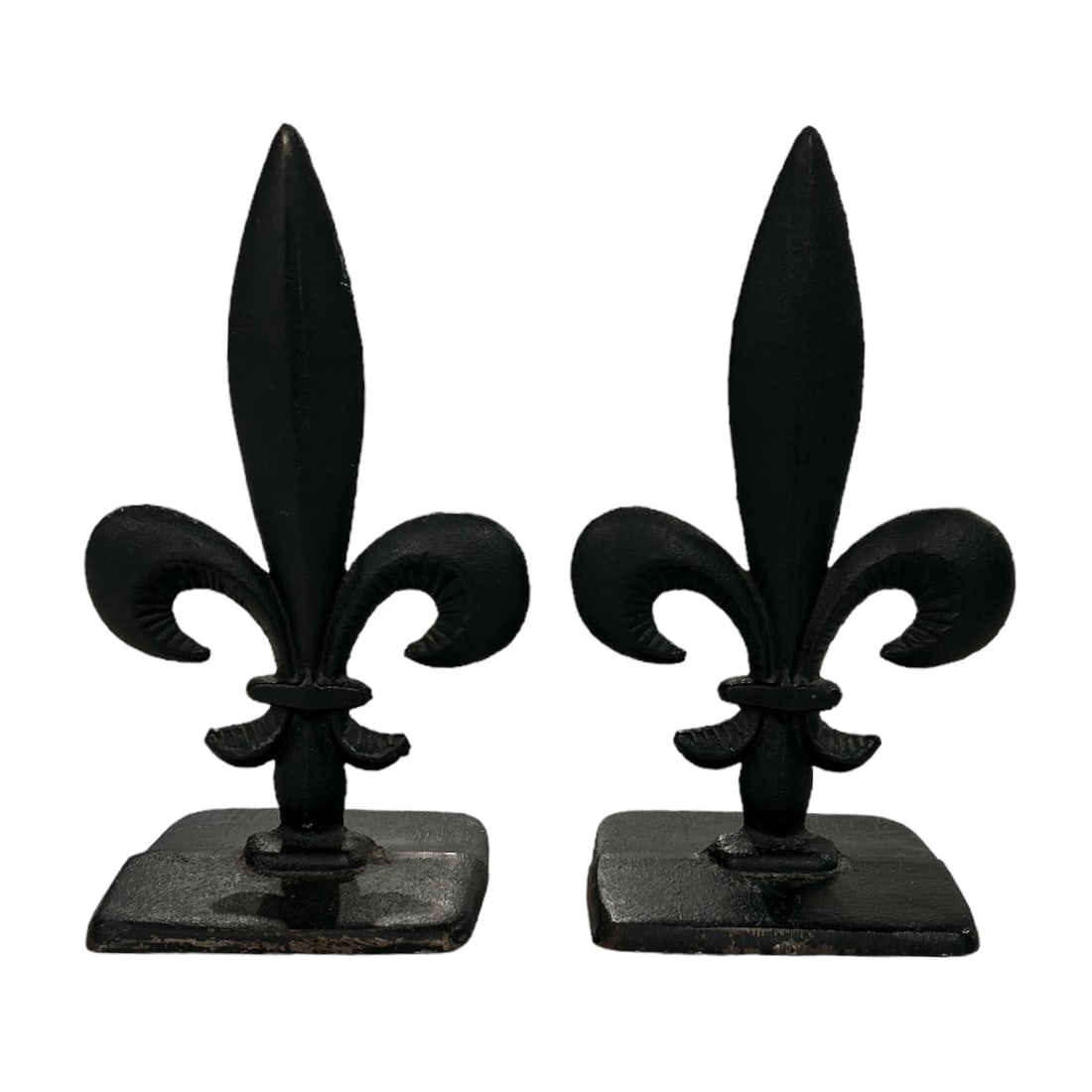 Set of Black Vintage Cast Iron Fleur De Lis Finial Bookends or Door Stops (1 of 6)