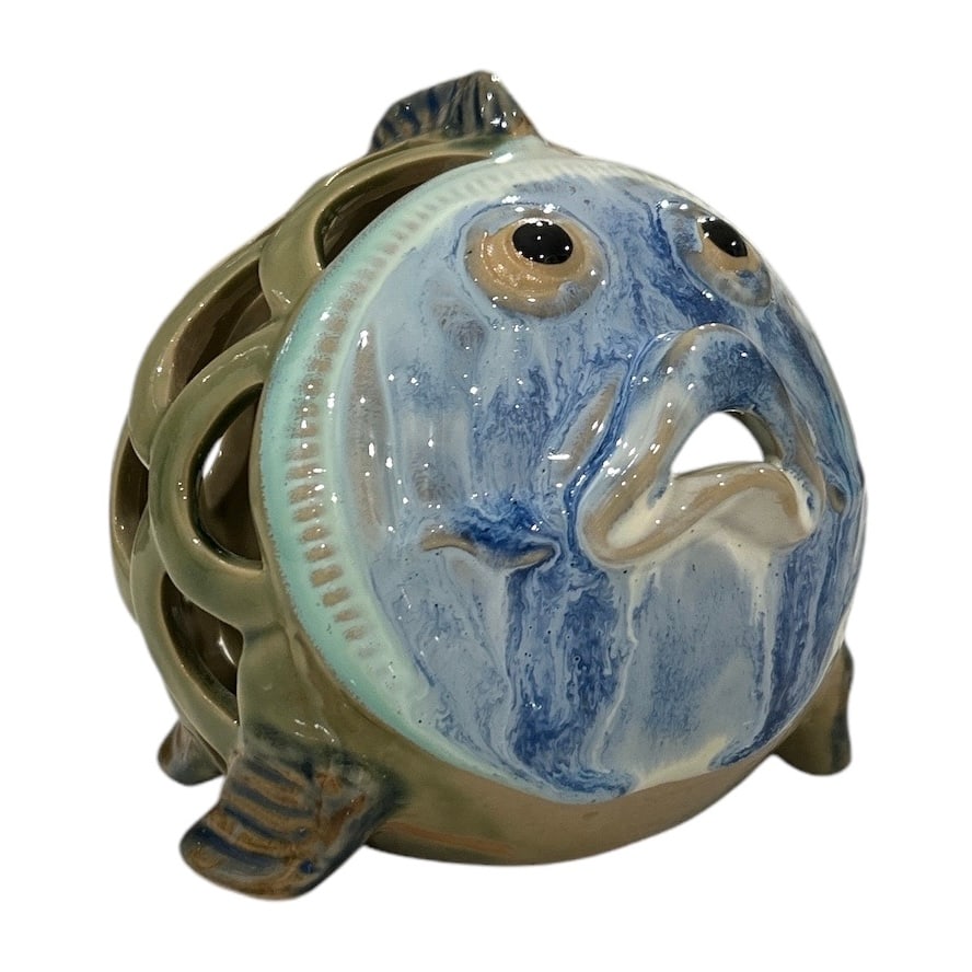 Vintage Blue and Green Glazed Ceramic Fish Votive Candle Holder Figurine (1 of 8)