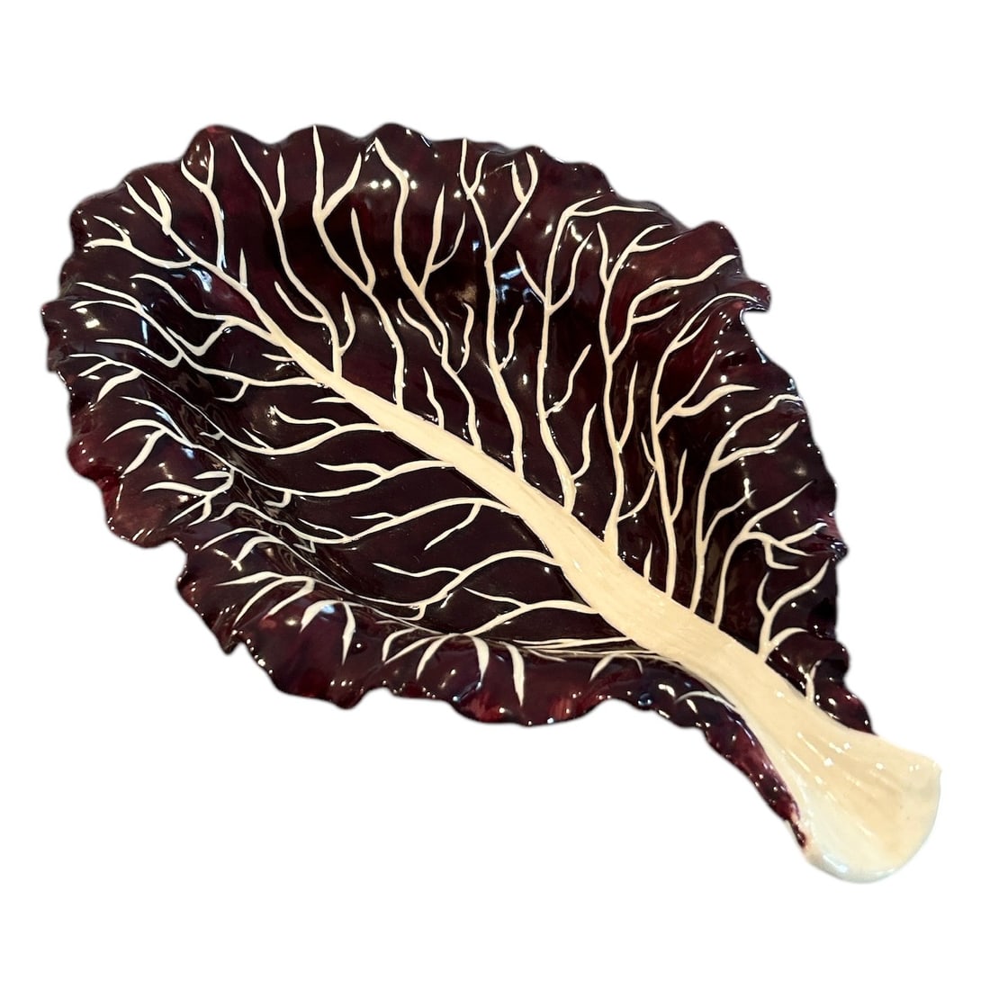 Hand Painted Purple Cabbage Leaf Bordallo Like Ceramic Dish (1 of 5)