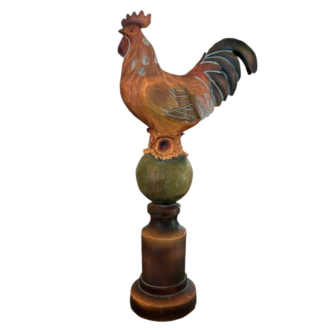 Tall Rustic Wood Carved Rooster On Post Figurine (1 of 6)
