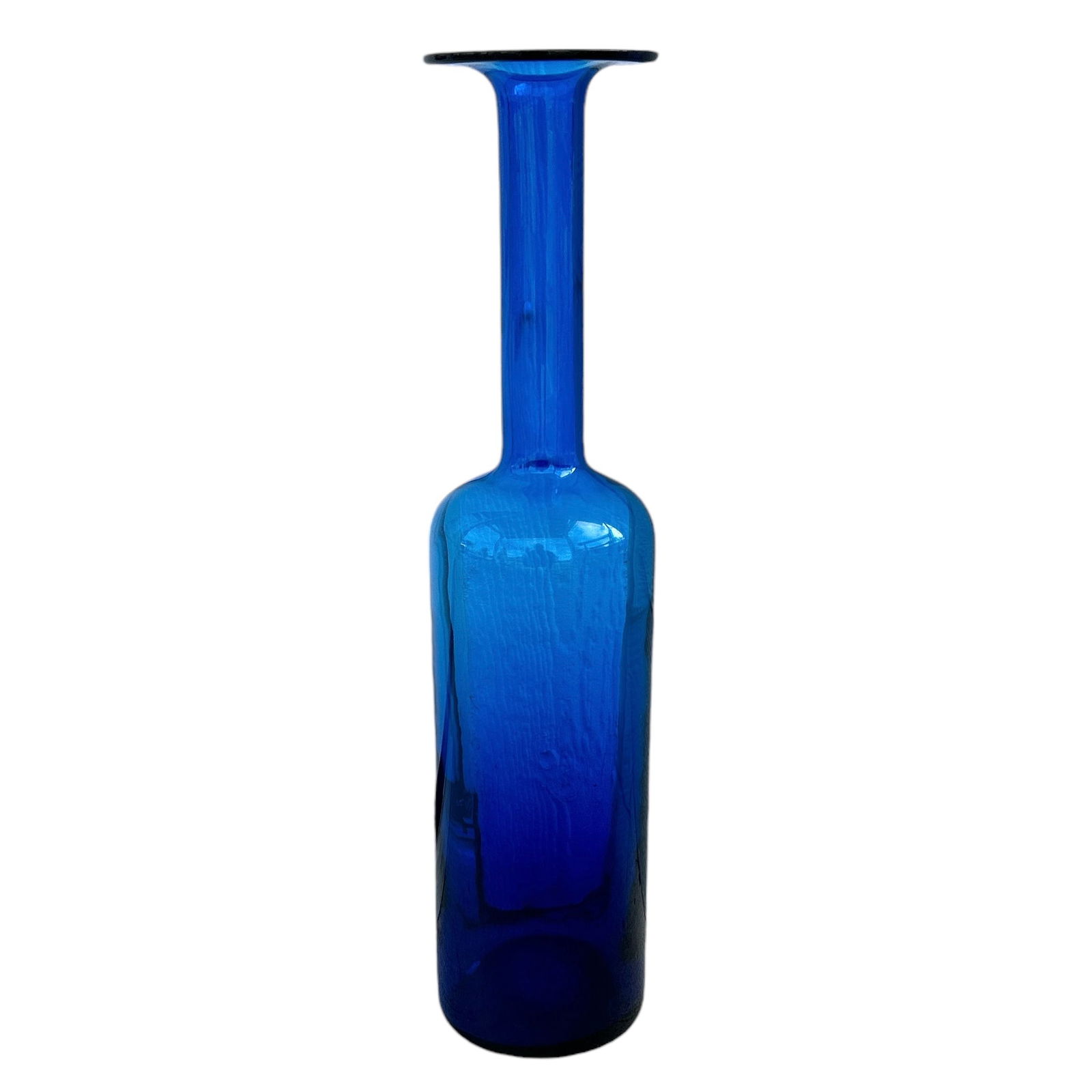 Tall Holmegaard Like Light Cobalt Blue Gradient Glass Vase: This tall Holmegaard-like light cobalt blue gradient glass vase is a stunning statement piece that adds a splash of color and elegance to any decor. Crafted with a beautiful gradient effect, the rich