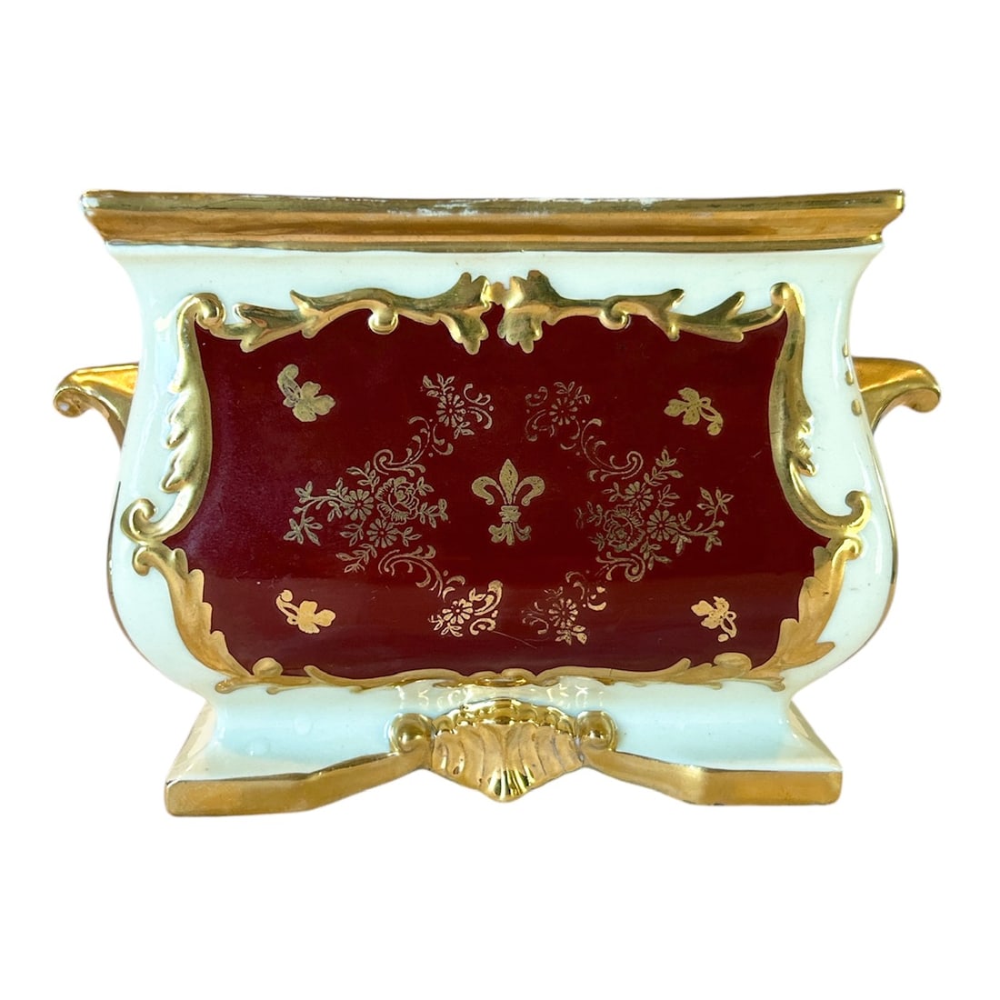 Vintage Numbered 8 Deep Red And Gold Rimmed Ceramic Planter (1 of 7)