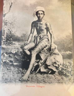 1902 Tattooed Burmese Villager Postcard-Antique RPPC: An absolutely stunning RPPC (real picture post card) from 1902 from Burma, featuring a heavily tattooed villager. 1902 RPPC Burma | Non Circulated | Item Location:Switzerland