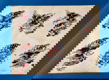Lou Normand Tattoo Artist - Pre WW2 Tattoo Flash - American Eagles: Lou Normand Tattoo Artist - Pre WW2 Tattoo Flash | American Eagles | Item Location: USA