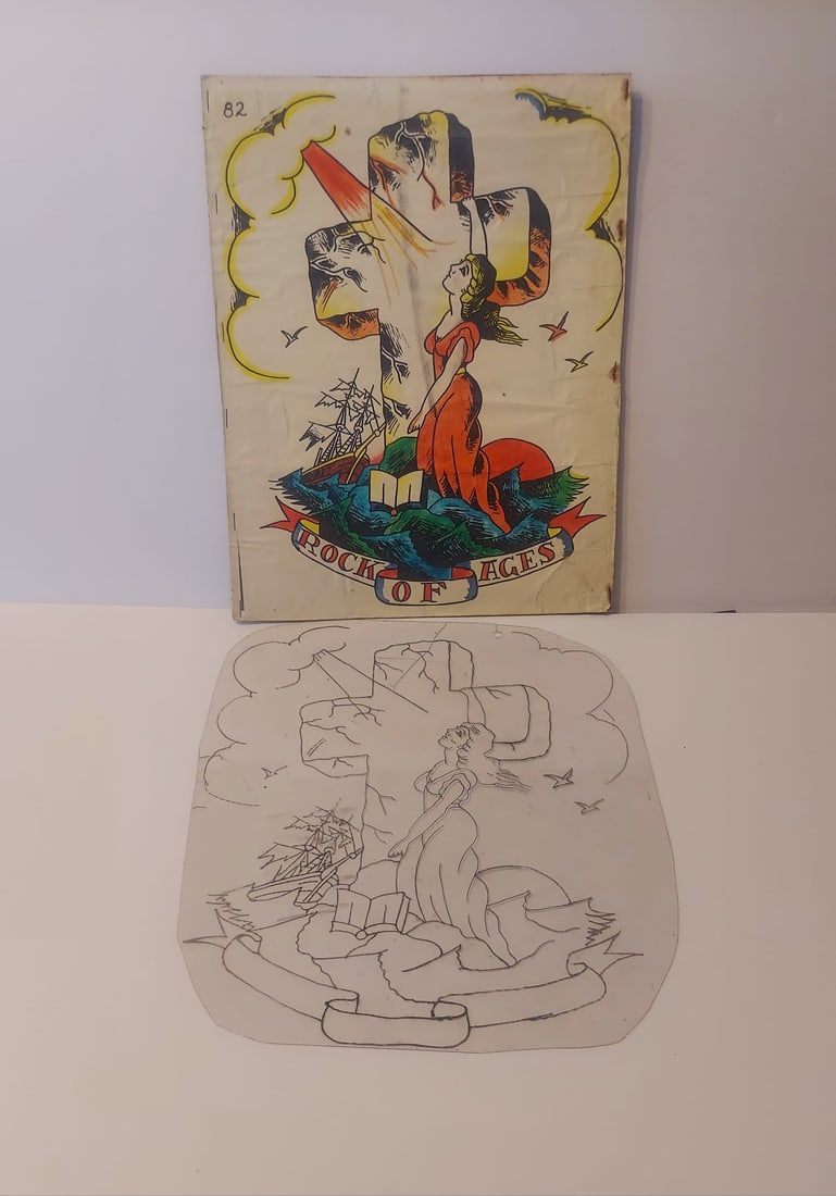 Tattoo Artist: Ted Nelson Early 1970`s Tattoo Flash - Includes Tattoo Design Acetate: Tattoo Artist: Ted Nelson Size: 11" x 14" | Includes Tattoo Design Acetate | Condition: *See image Year: 1970`s| Item Location:USA