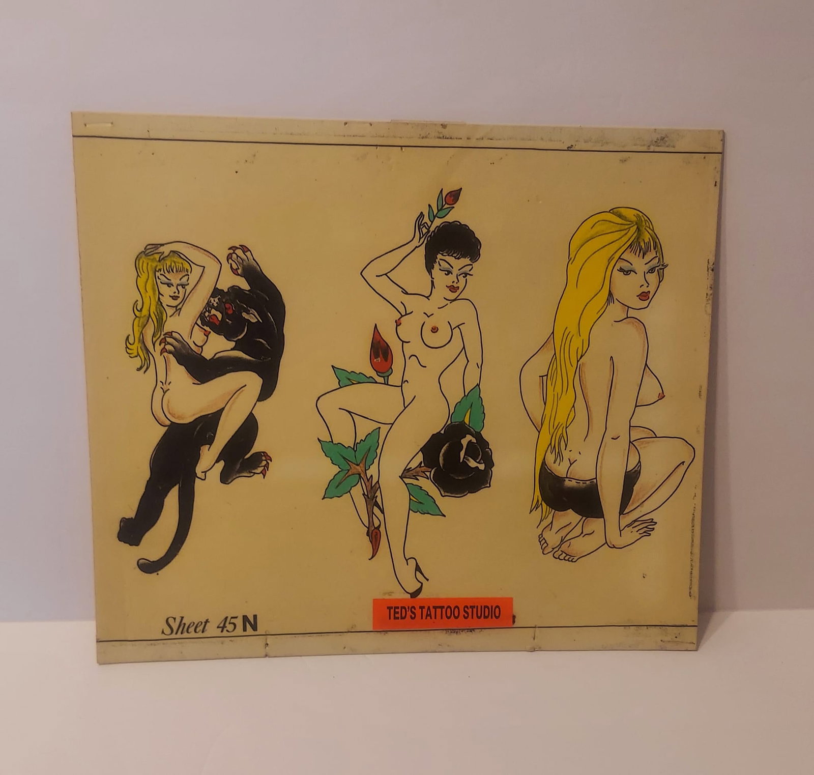 Tattoo Artist: Ted Nelson Early 1970`s Tattoo Flash: Tattoo Artist: Ted Nelson | Size: 11" x 13" | Condition: *See image | Year: 1970`s| Item Location:USA
