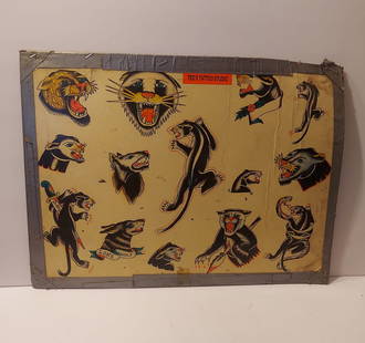 Tattoo Artist: Ted Nelson Early 1970`s Vintage Tattoo Flash | Panther Tattoo Designs: Tattoo Artist: Ted Nelson Early 1970`s Vintage Tattoo Flash | Panther Tattoo Designs | Size: 20" x 15" | Condition: *See image | Year: 1970`s| Item Location: USA