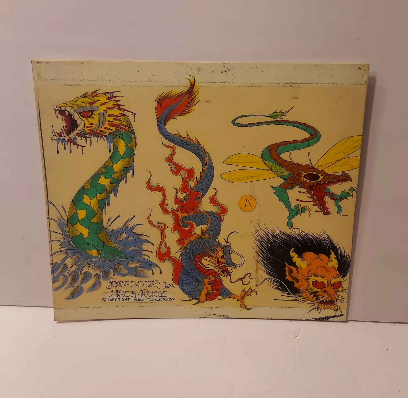 Tattoo Artist: Jack Rudy | 1980 Vintage Tattoo Flash Sheet | Dragon Tattoo Designs (1 of 1)
