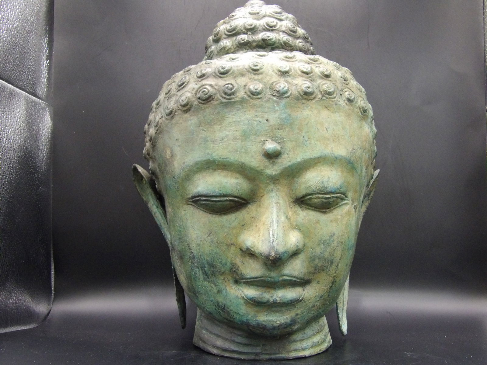 Southeast Asian Large Antique Bronze Buddha Head 12 inches: 12 inches height. Well made. Age related wear.