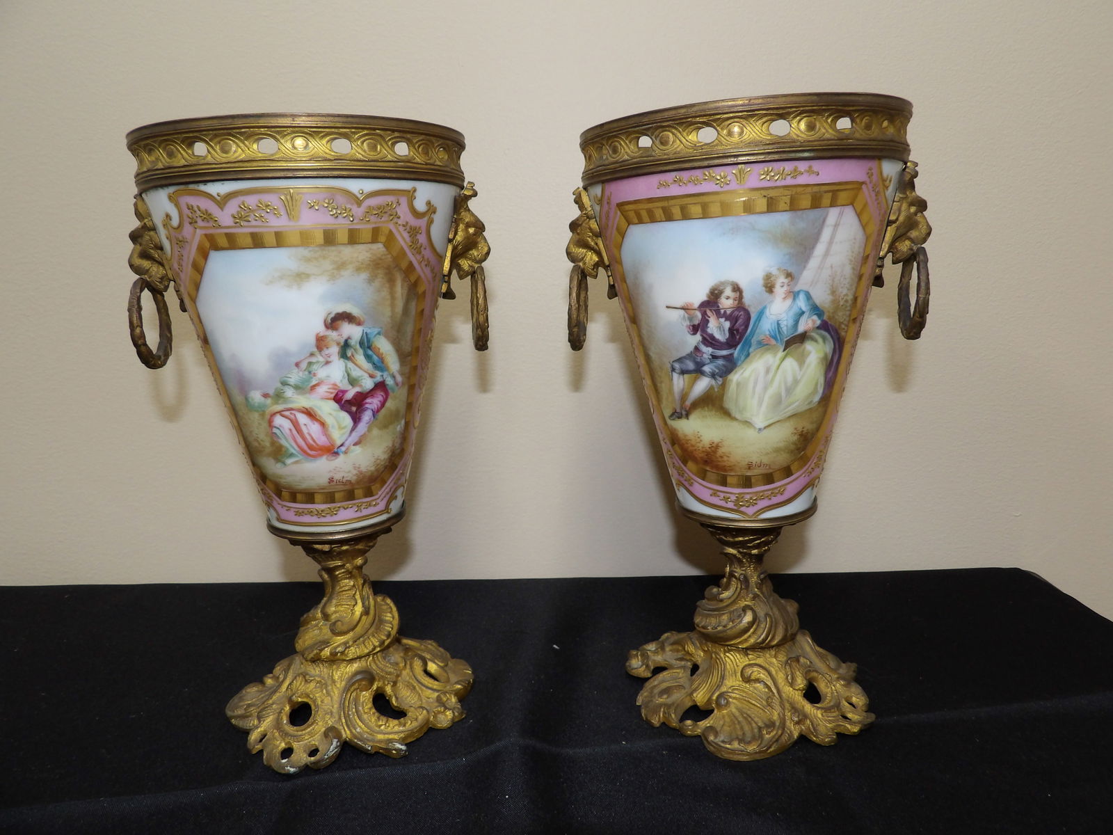 Museum Quality Pair Porcelain Gilt Bronze Vase Urn Sevres Style 19th Century (1 of 8)