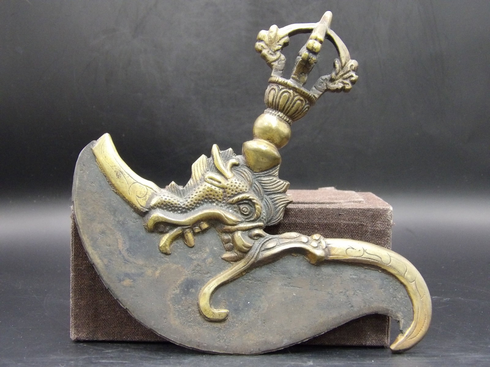 Antique Tibetan Buddhist Flaying Knife for Ceremonies: Size is 6.5 x 2 x 6.5 inches.