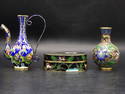 Lot of 3 Chinese Cloisonne Enamel Vase, Wine Vessel and Jewelry Box