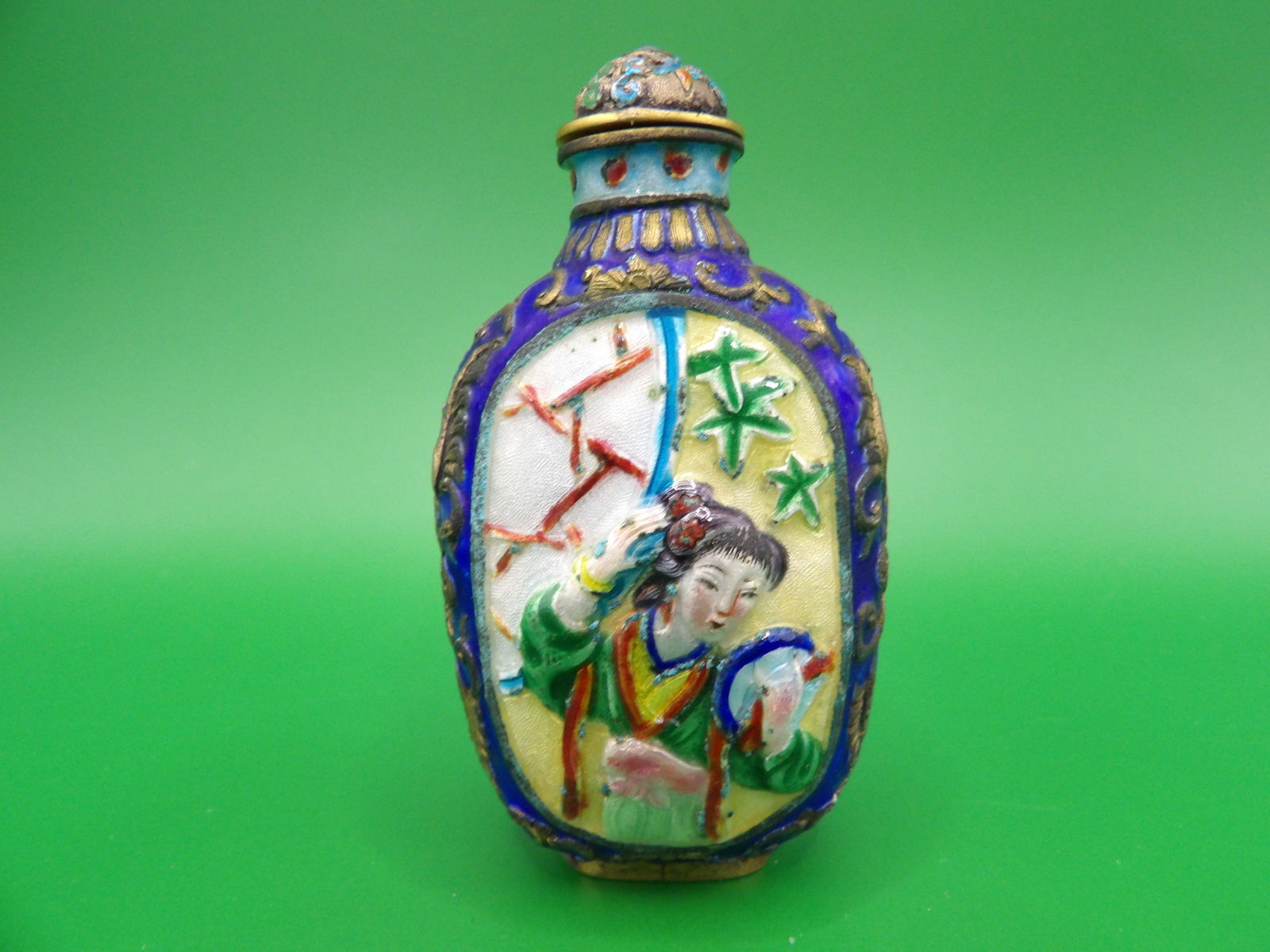 Chinese Republic Era repousse enamel snuff bottle (1 of 6)